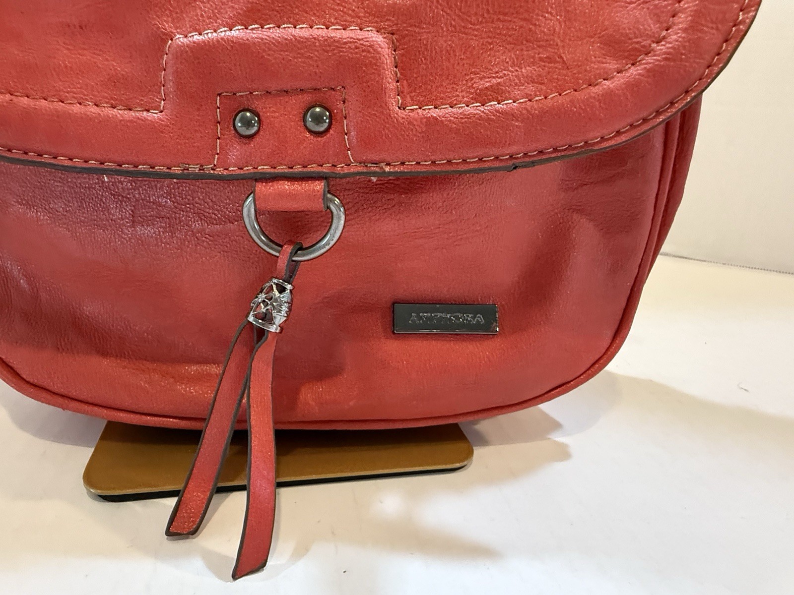 Vintage Amphora Red Leather Crossbody or Saddle-Style Adjustable Strap HTF