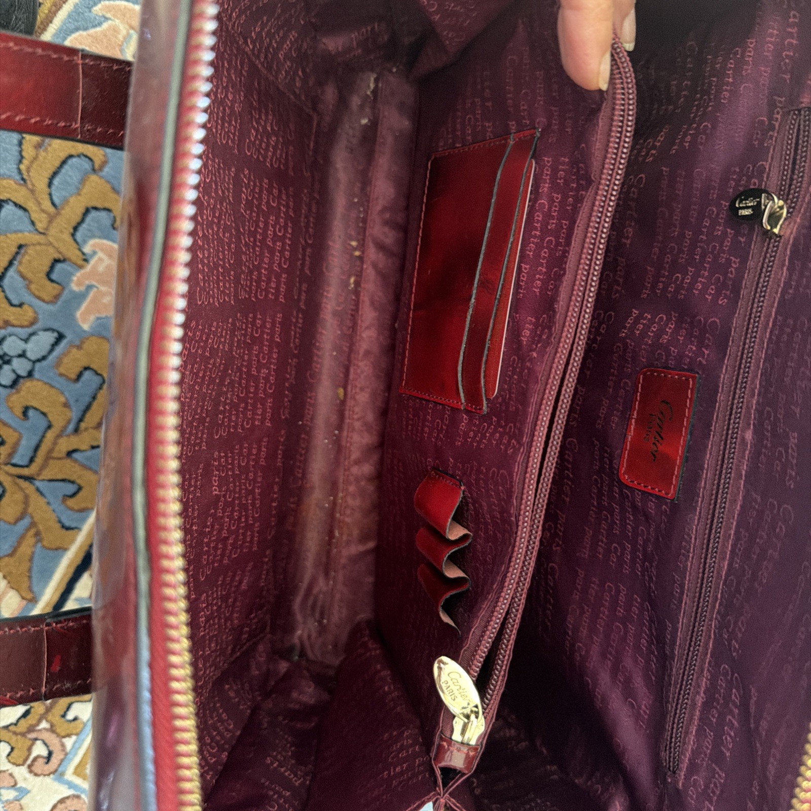CARTIER Happy Birthday Red Patent Leather Zip Around Business Bag Handbag