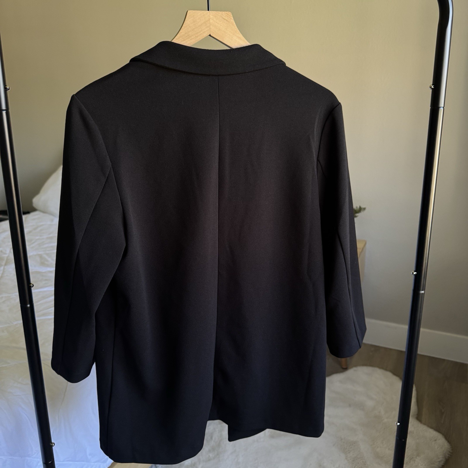 Nanette Lepore Black Open Front Long Blazer Jacket Pink Trim Pockets M