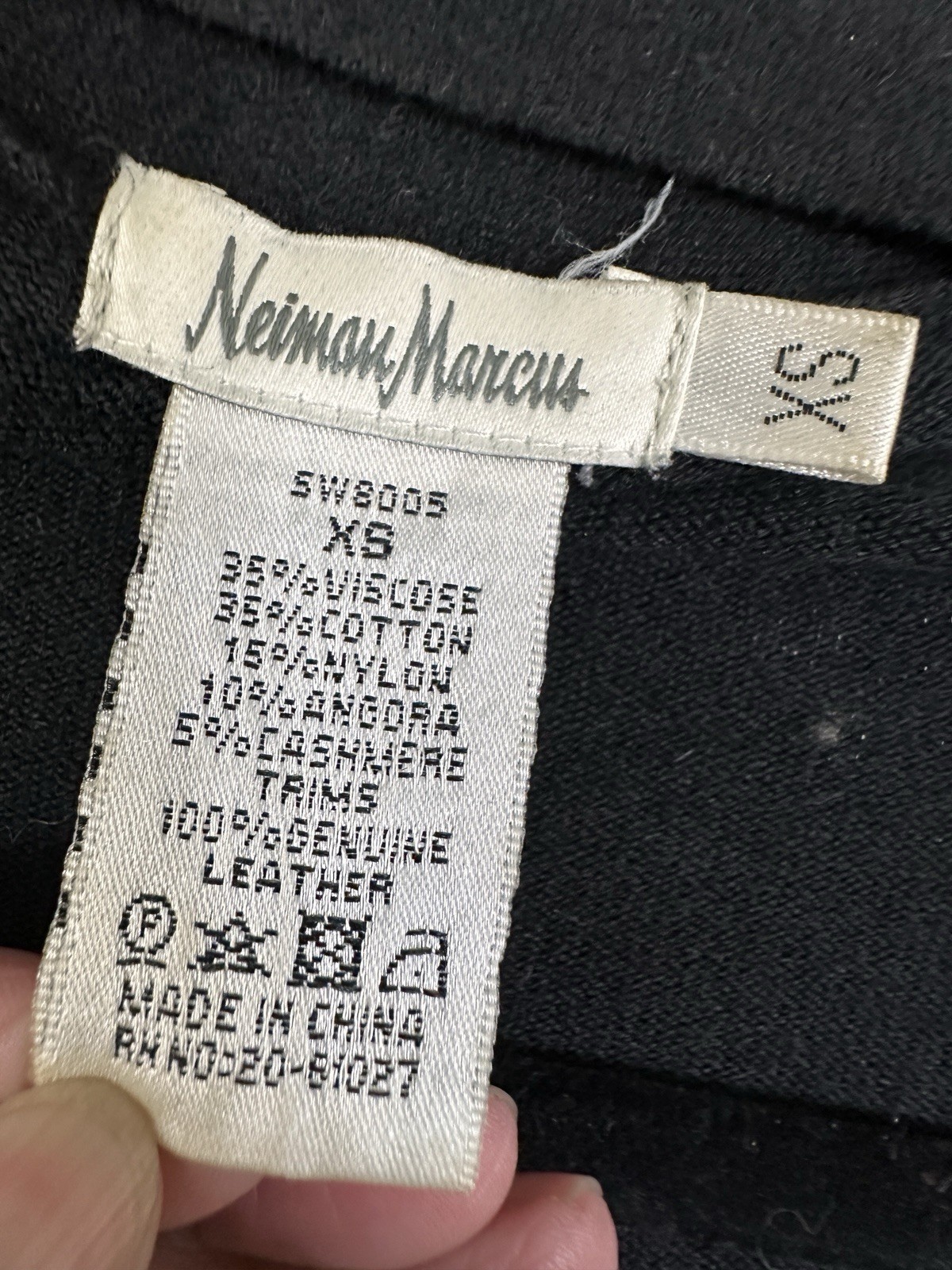 Neiman Маrсus Cardigan Black Open Leather Sleeve Angora Cashmere Luxury size XS
