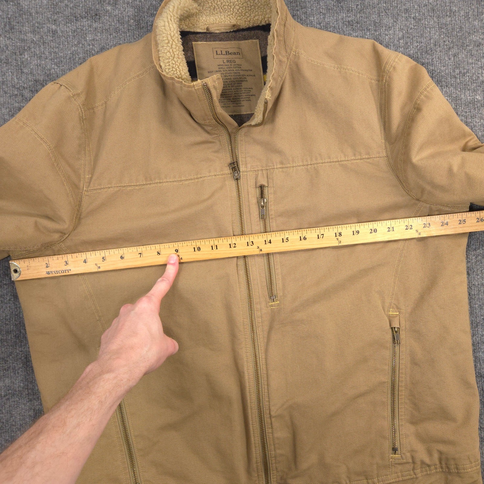 LL Bean Pine Ridge Jacket Mens L Khaki Wool Blend Blanket Lined Field Work Chore
