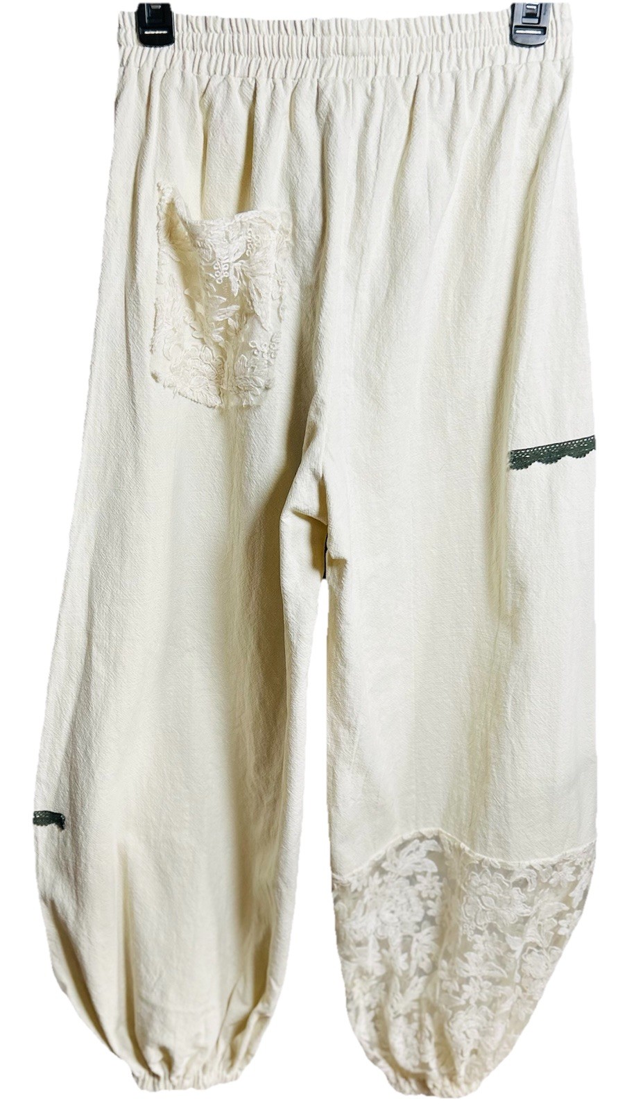 NWT Mello Women’s S Ivory Cotton Embroidered & Lace Balloon Leg Pull On Pants