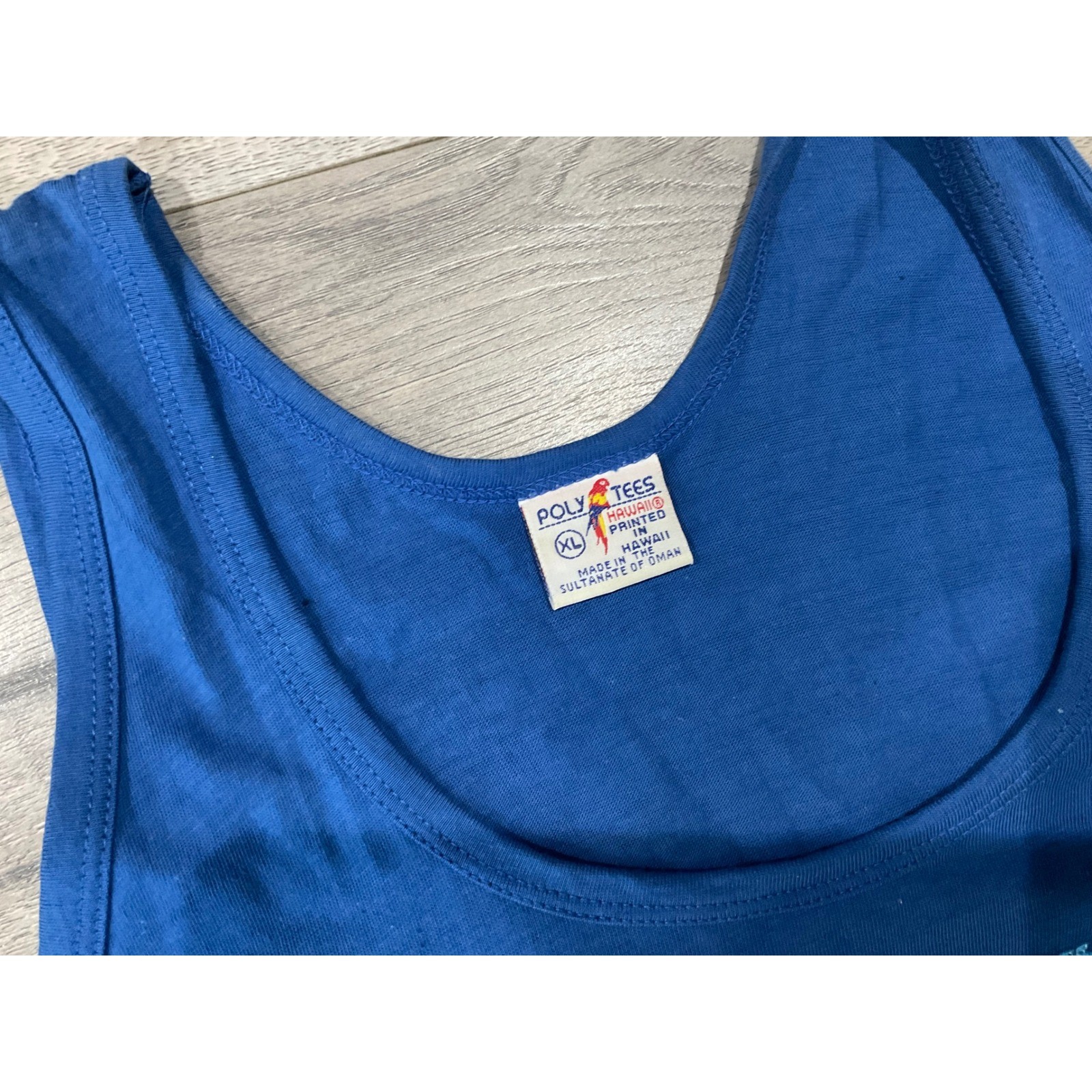 Vintage Poly Tees Hawaii Primitive Surf Tank Top Blue Neon Graphic XL 90s Oman