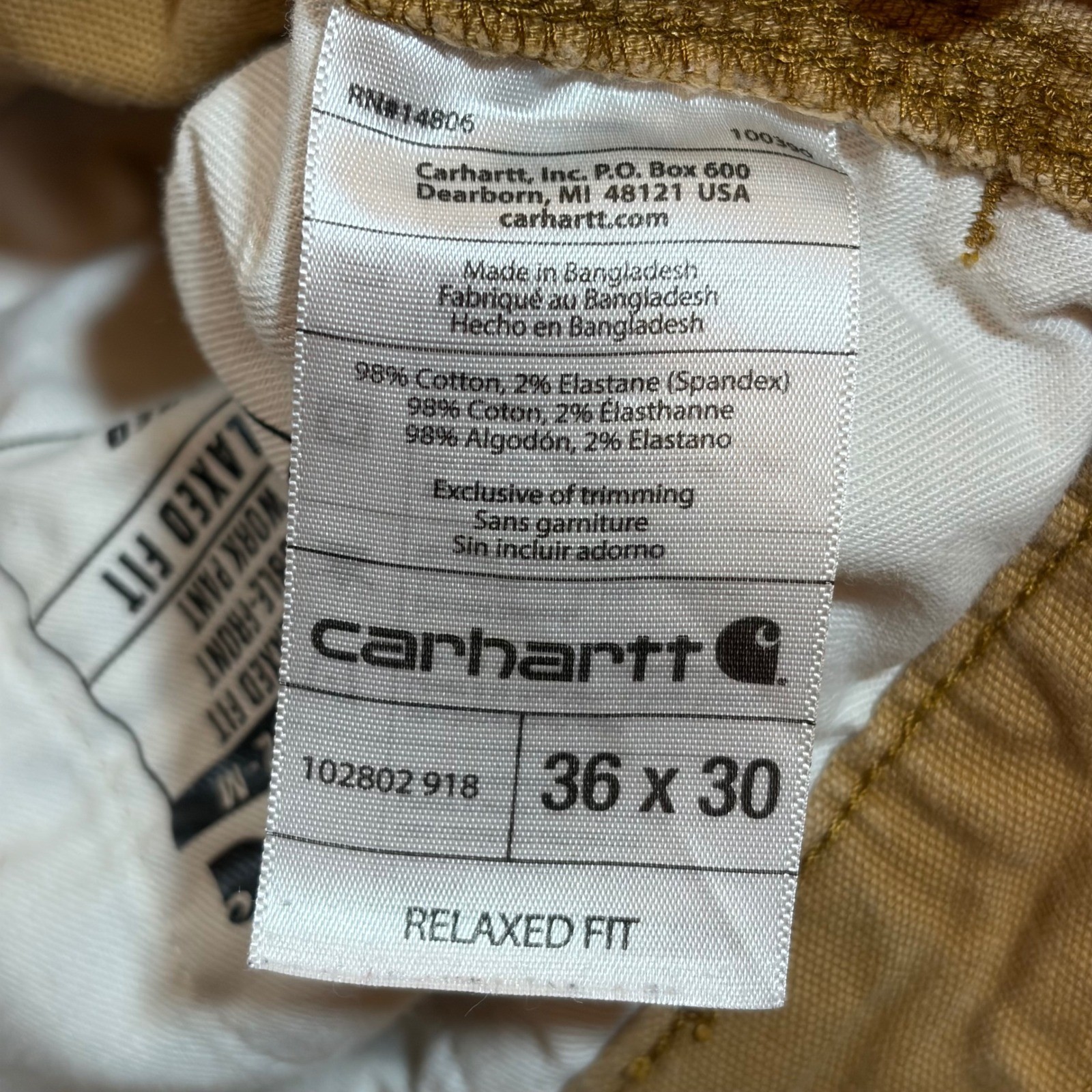 Carhartt Rigby Rugged Flex Double Knee Flex Canvas Work Pants Tan 36×30 102802