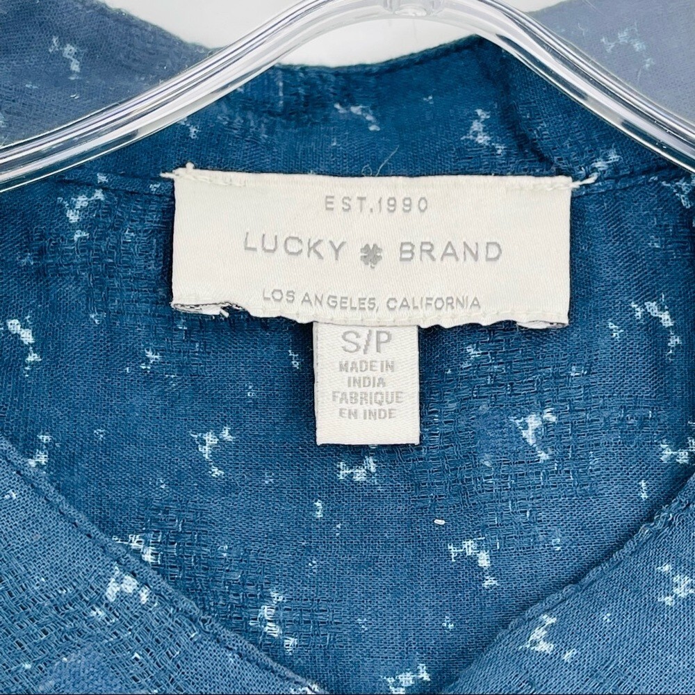 Lucky Brand linen blend patchwork popover shirt semi sheer women’s size small