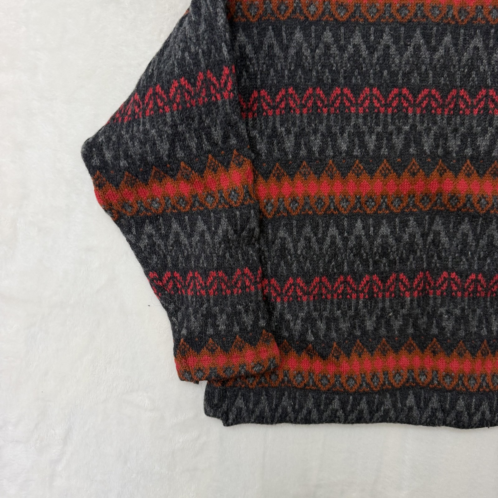Vintage Jersey Modeller Sweater Womens Large Gray Wool Fair Isle Sweden