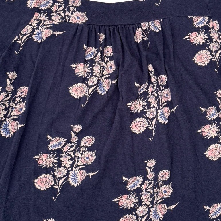 Lucky Brand Floral Blouse Womens Large Navy Blue Square Neck Boho Top