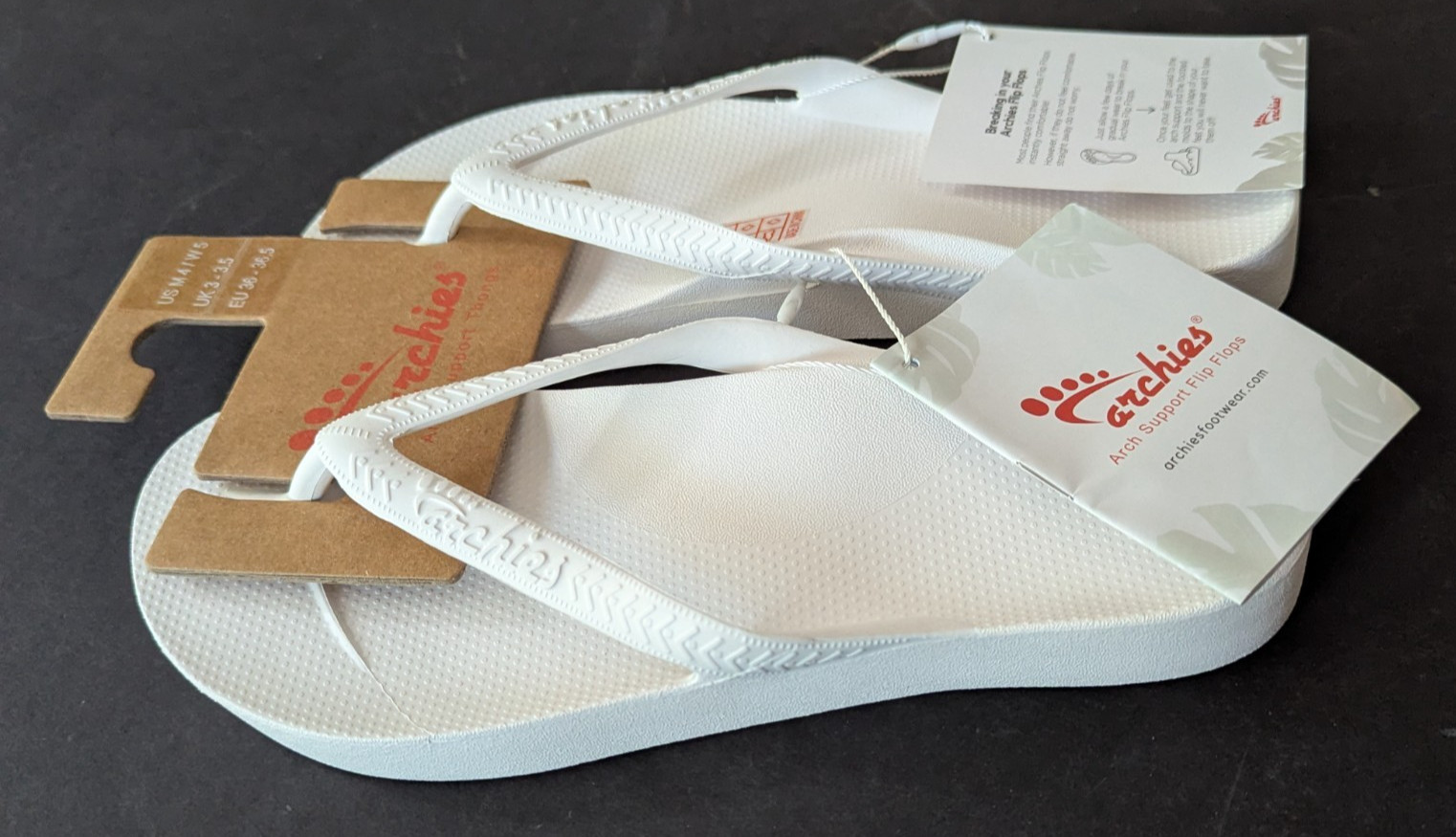 Archies Arch Support Thong Flip Flops White NWT Unisex Mens size 4 Womens size 5