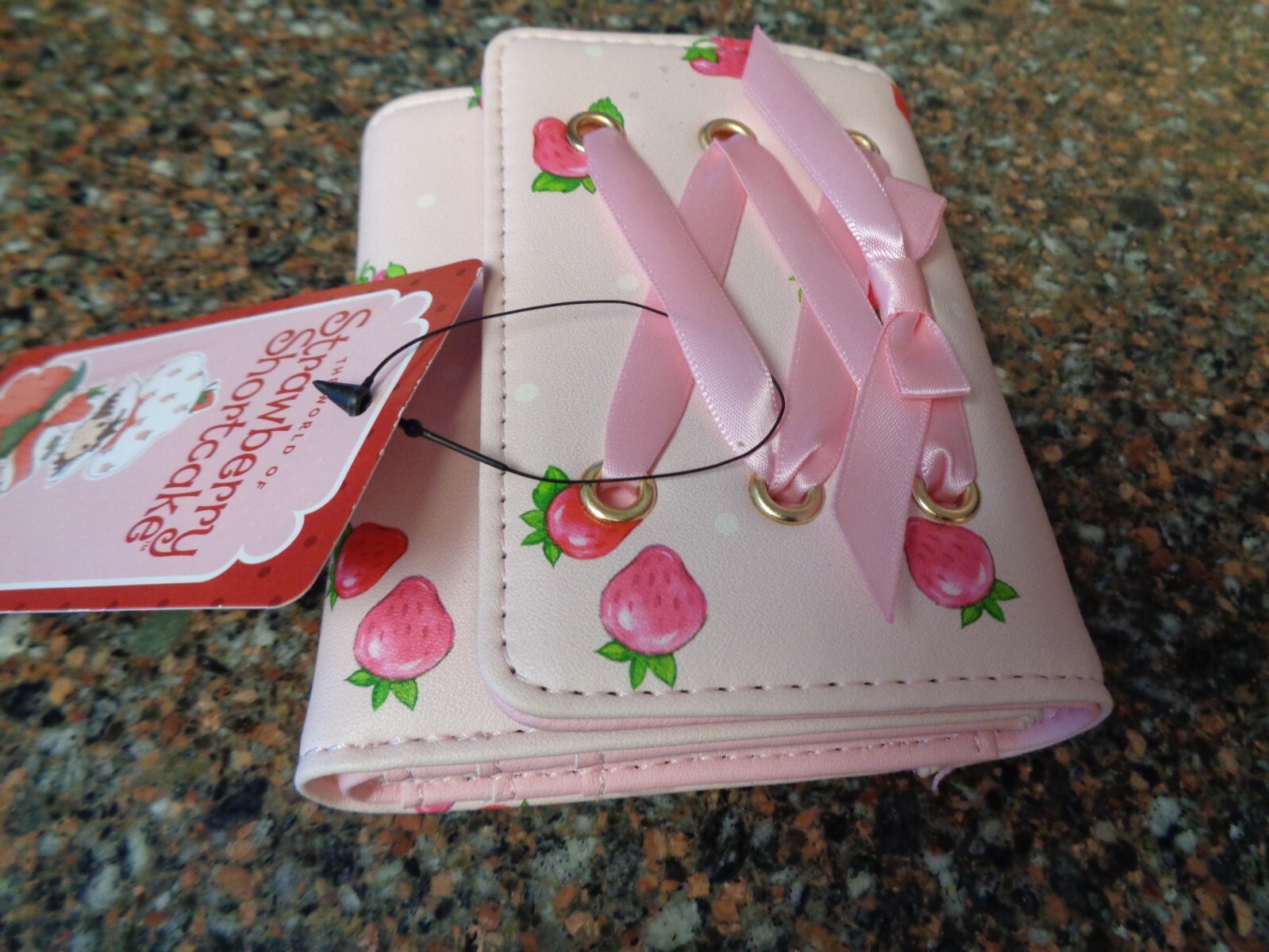 Strawberry Shortcake Strawberries 🍓Satin Lace Up Bow Flap Snap Wallet NWT