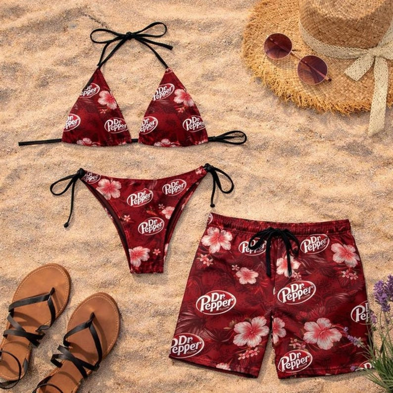 Dr Pepper Tropical Forest Swimwear Set, String Bikini Shorts Couple All Size