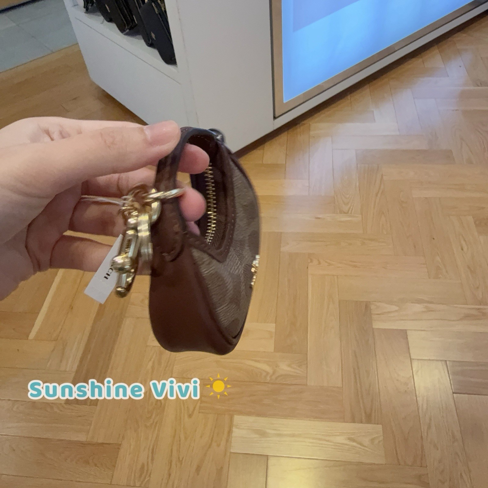 NWT Coach Mini Carmen Bag Charm In Signature Canvas Gold/Tan/Brown CBK67