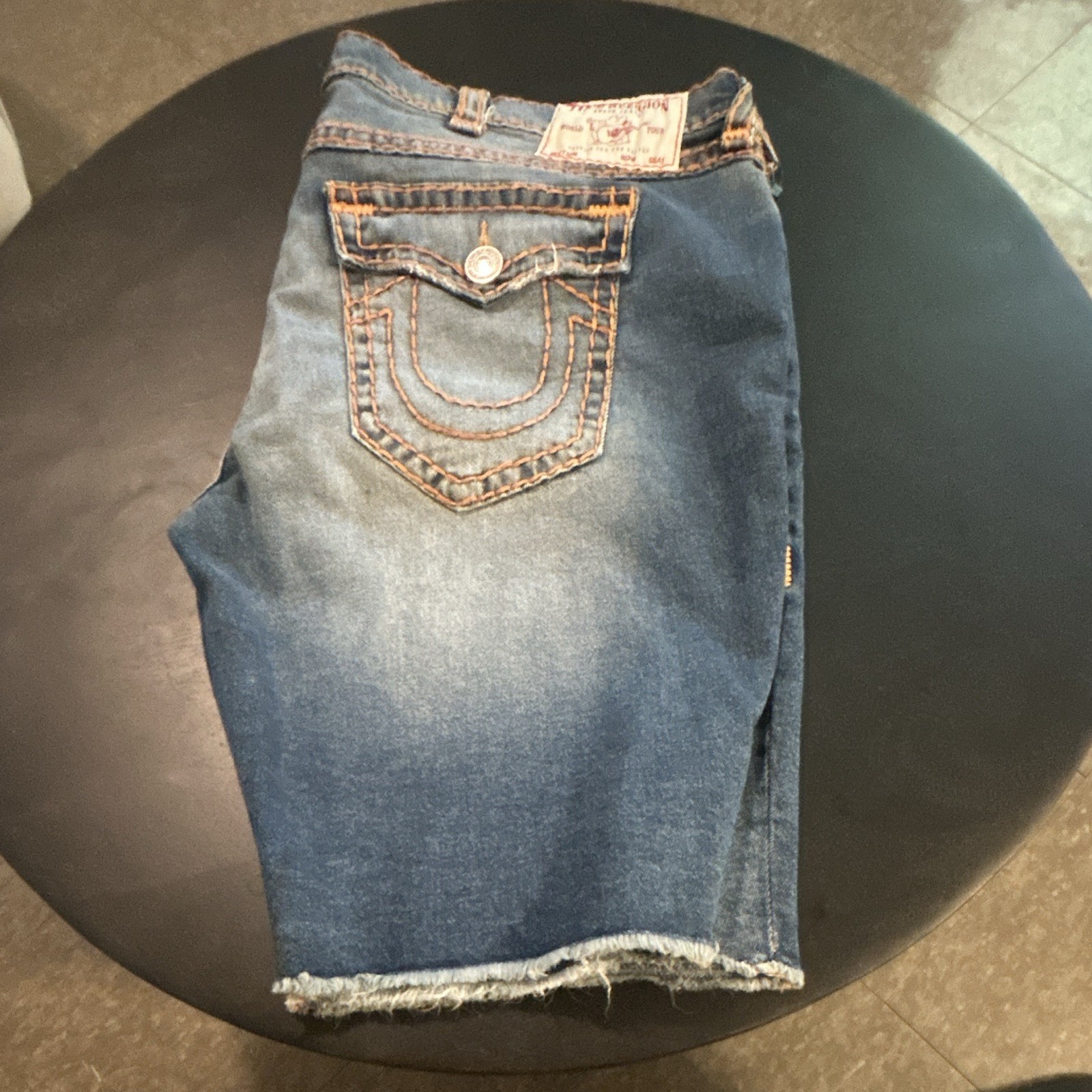 New Men’s True Religion Ricky Super T Blue Medium Wash Denim Shorts Size 46