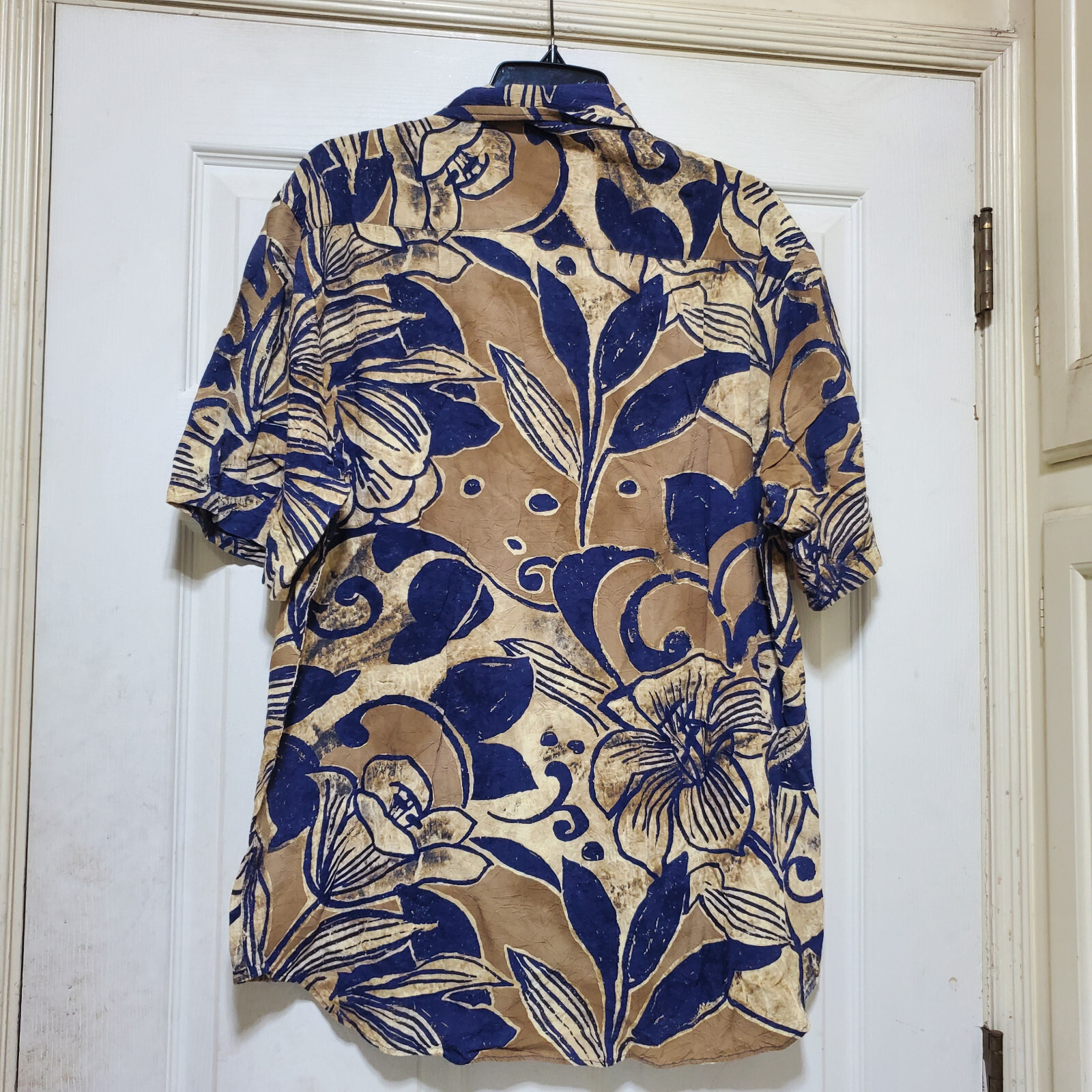 Jams World Shirt Men XL run Small Brown Blue Floral Hawaiian Lily Abstract Light