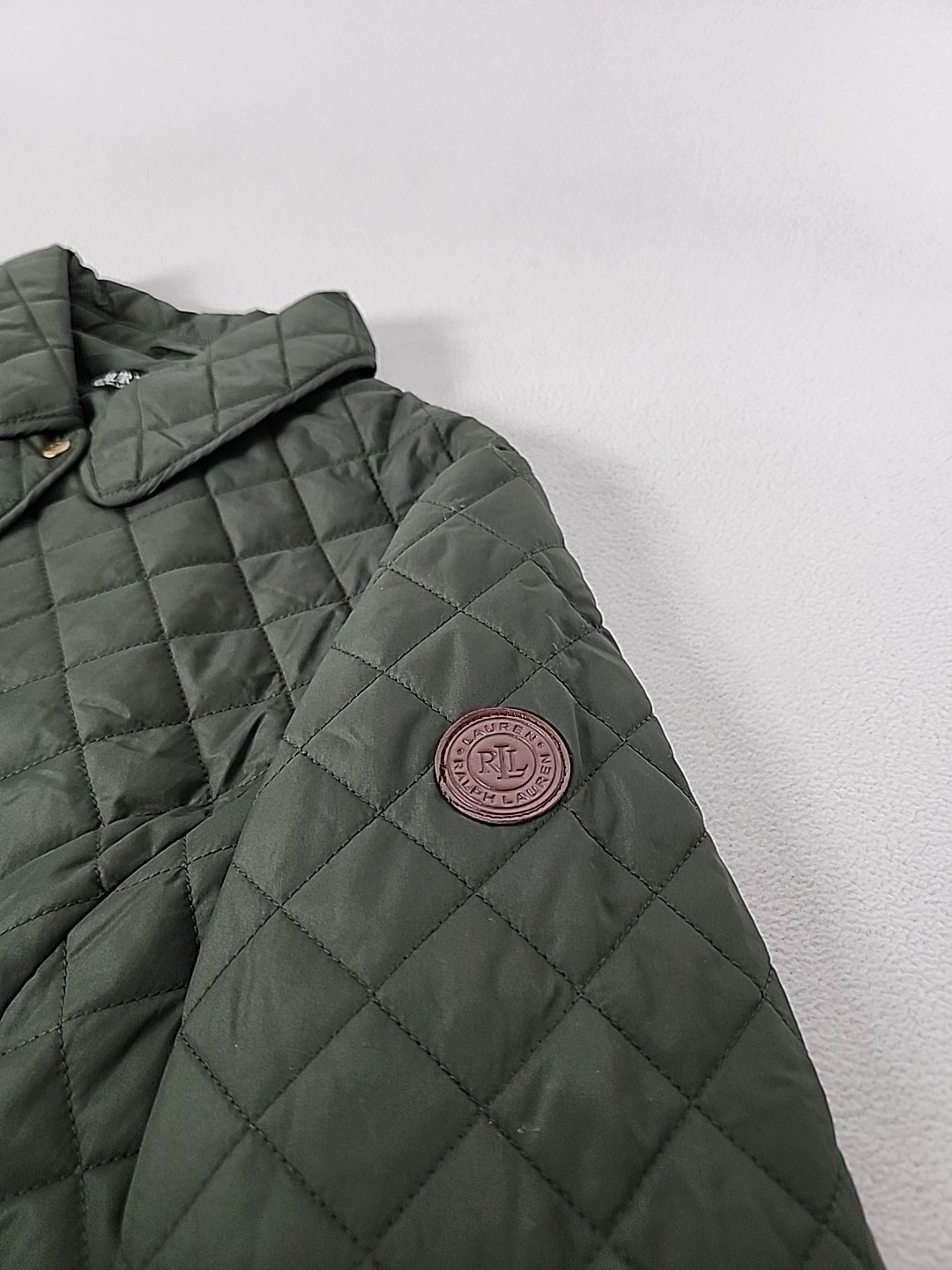 Lauren Ralph Lauren Diamond Quilted Button Up Mid Jacket Women’s Large Green