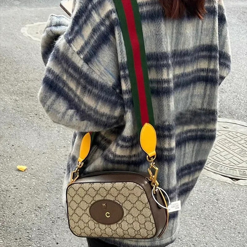 New Crossbody Shoulder Strap Gucci Replacement No Logo Green-Brown Web Leather