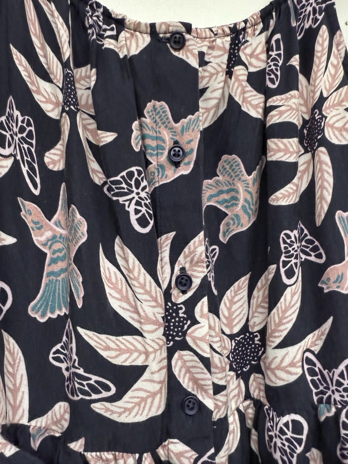 Outerknown Leighton Floral Birds Butterfly Navy catalina Maxi Dress Small