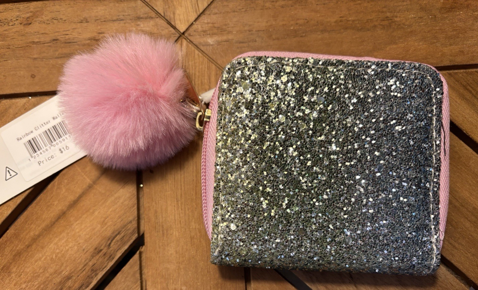 NWT Glitter Wallet Silver Gold Pink Girls Pom Pom Special Occasion