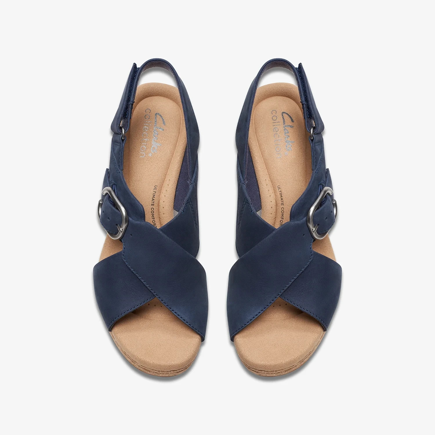 Clarks Giselle Dove Wedge Sandal Slingback Straps Navy Nubuck Women’s 7 Medium