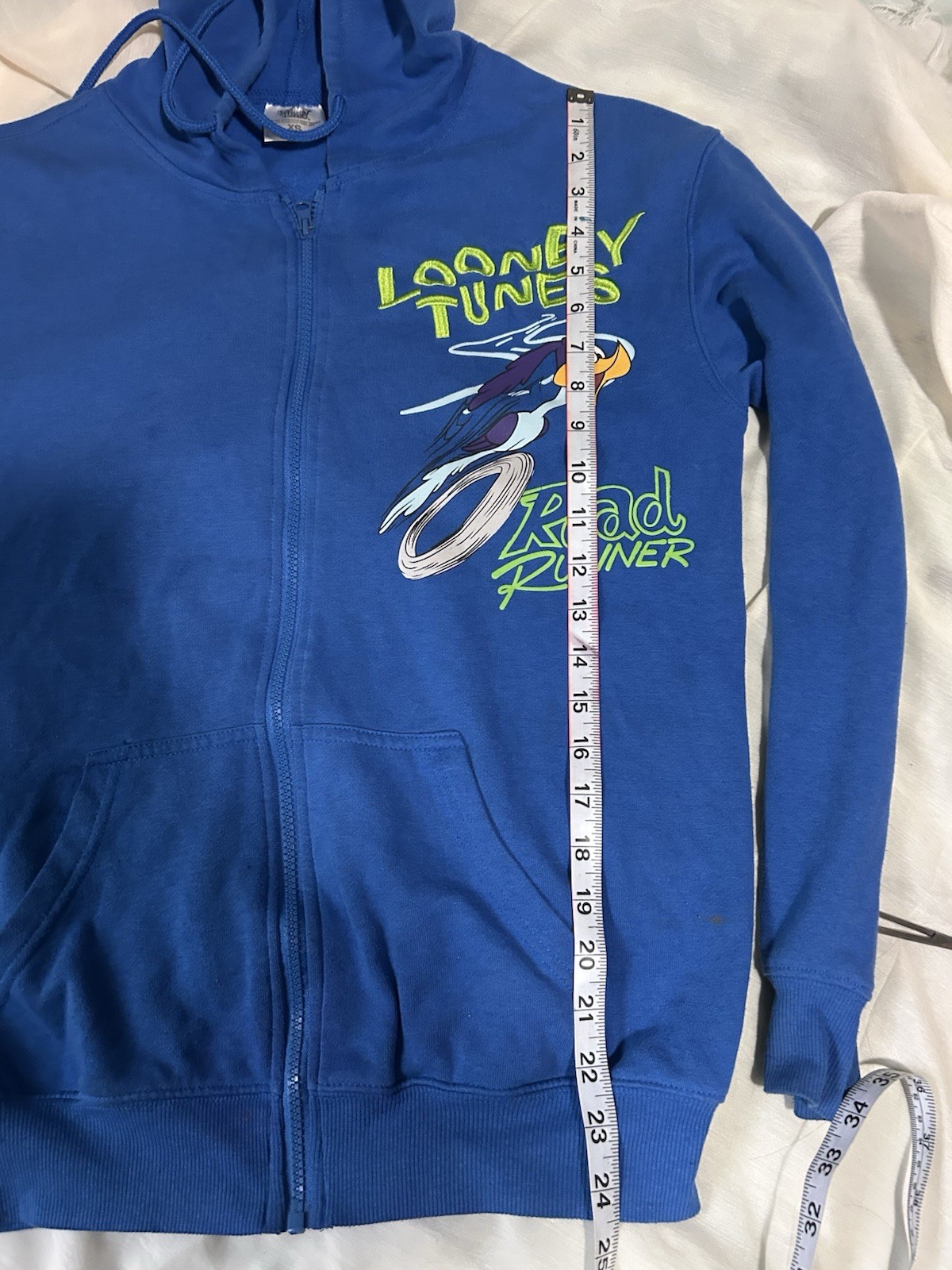 Looney Tunes Road Runner Wile E. Coyote Zip Up Jacket Sz XS Graphic Y2K Vtg Blue