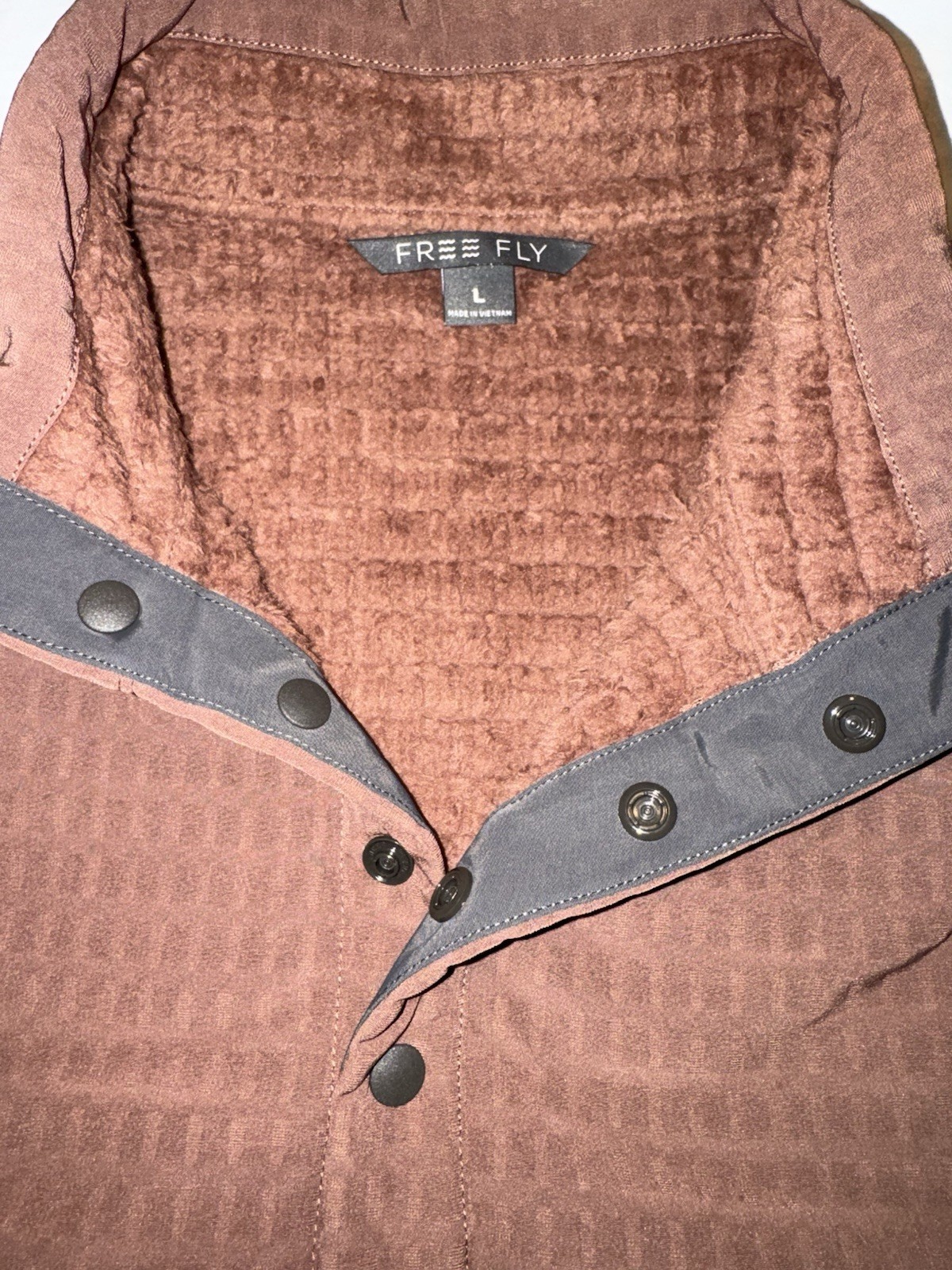 Free Fly Mens Gridback Fleece Snap Button Pullover Mustang Brown Jacket Sz L NWT