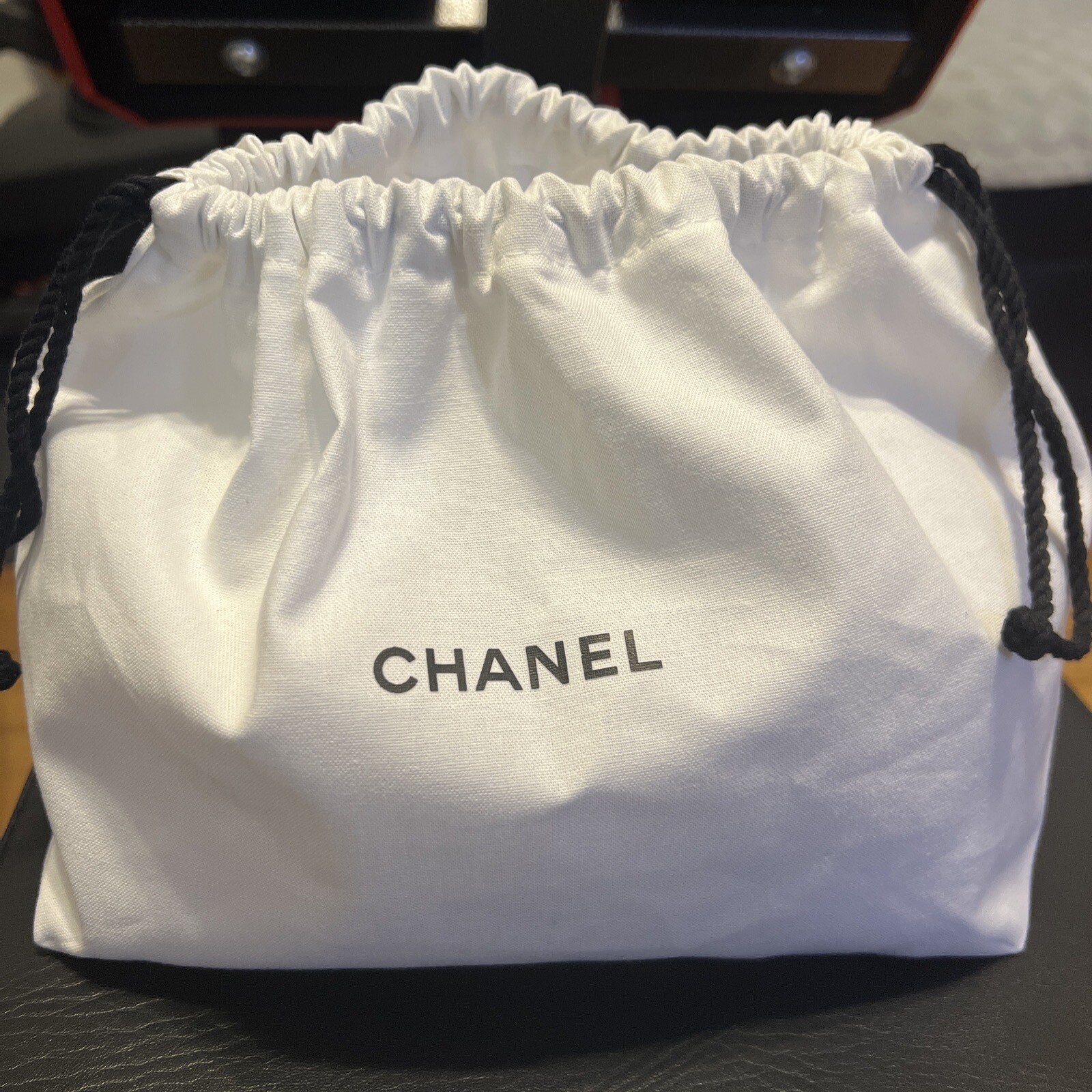 Chanel White Drawstring Dust Bag Pouch 100% Cotton 8”x5”x6”