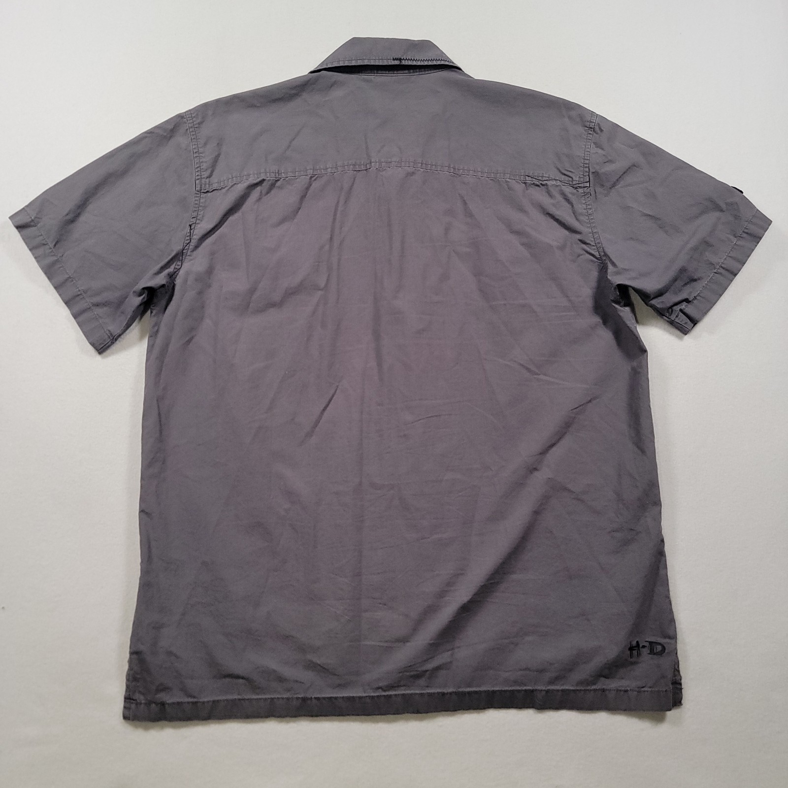 Harley Davidson H-DMC Shirt Mens Medium Gray Cotton Snap Front Biker