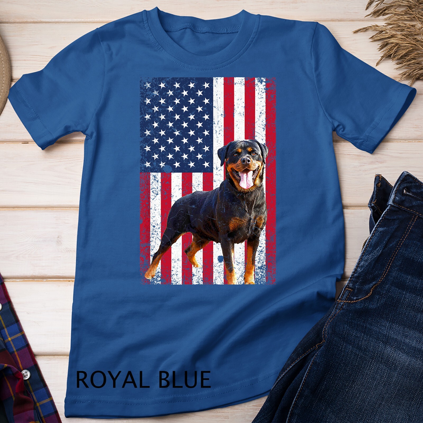 American Flag Rottweiler Dog Lover Funny 4th of July Dog T-Shirt Unisex T-shirt