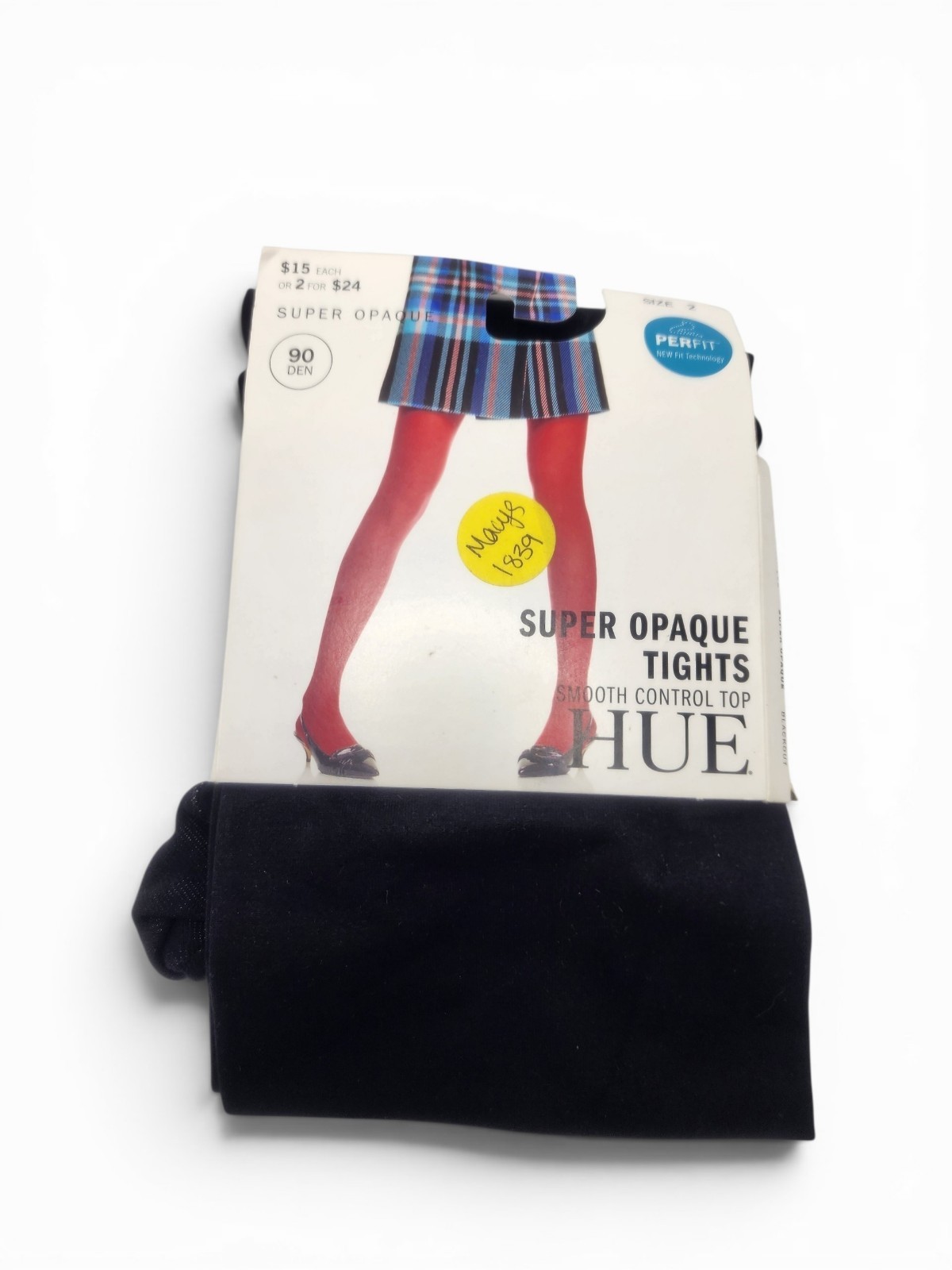 HUE Super Opaque Control Top Tights in Black Size 2 New in Package