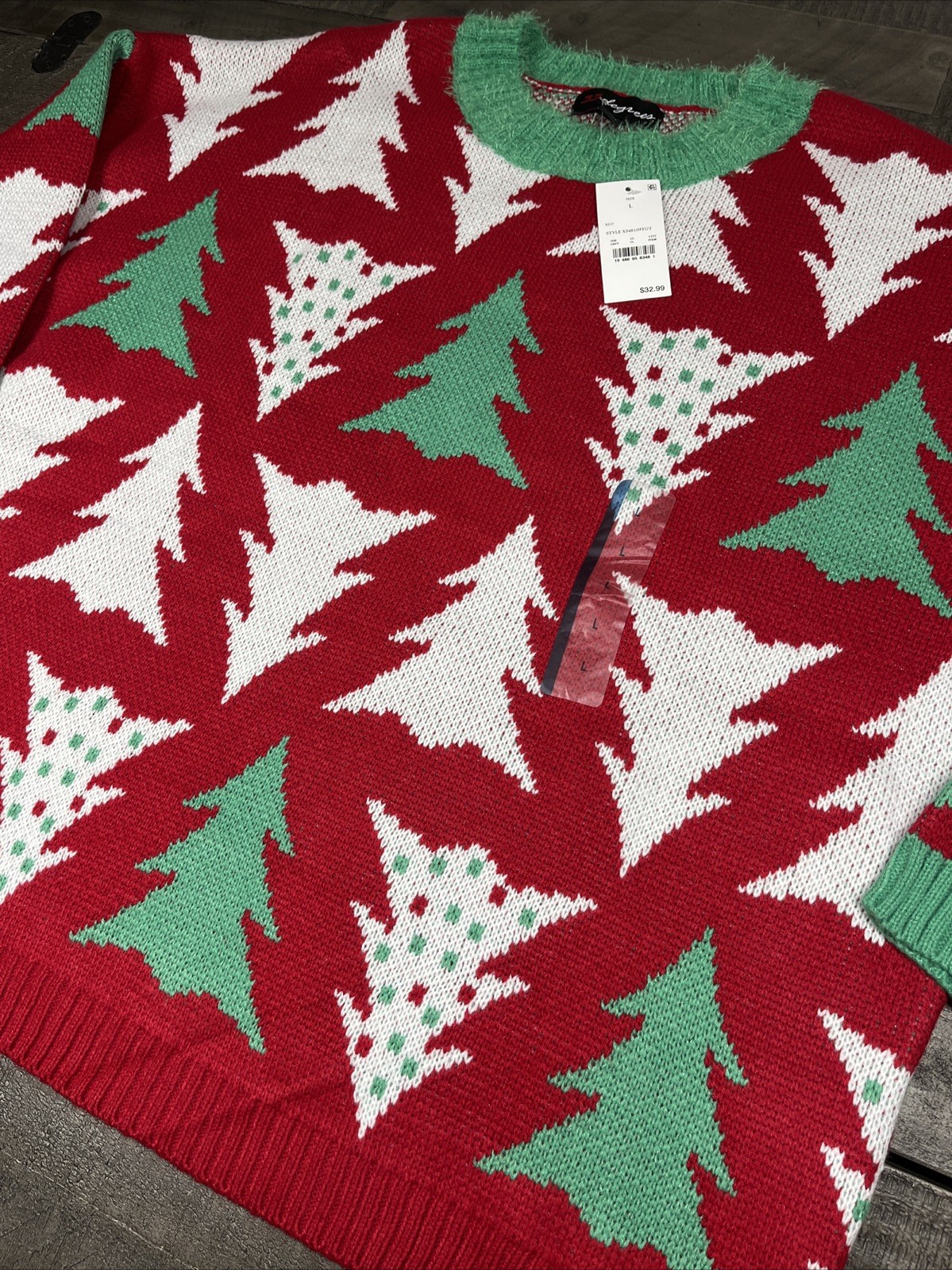 New NWT 33 Degrees Sweatshirt KNIT UGLY CHRISTMAS TREE SWEATER Large