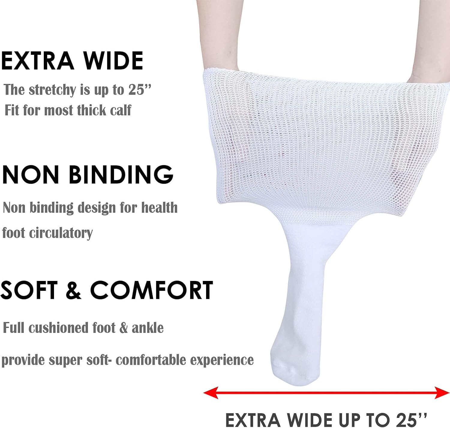 Extra Wide Socks for Lymphedema Swollen Feet Leg, Bariatric Socks, Cast Boot Soc