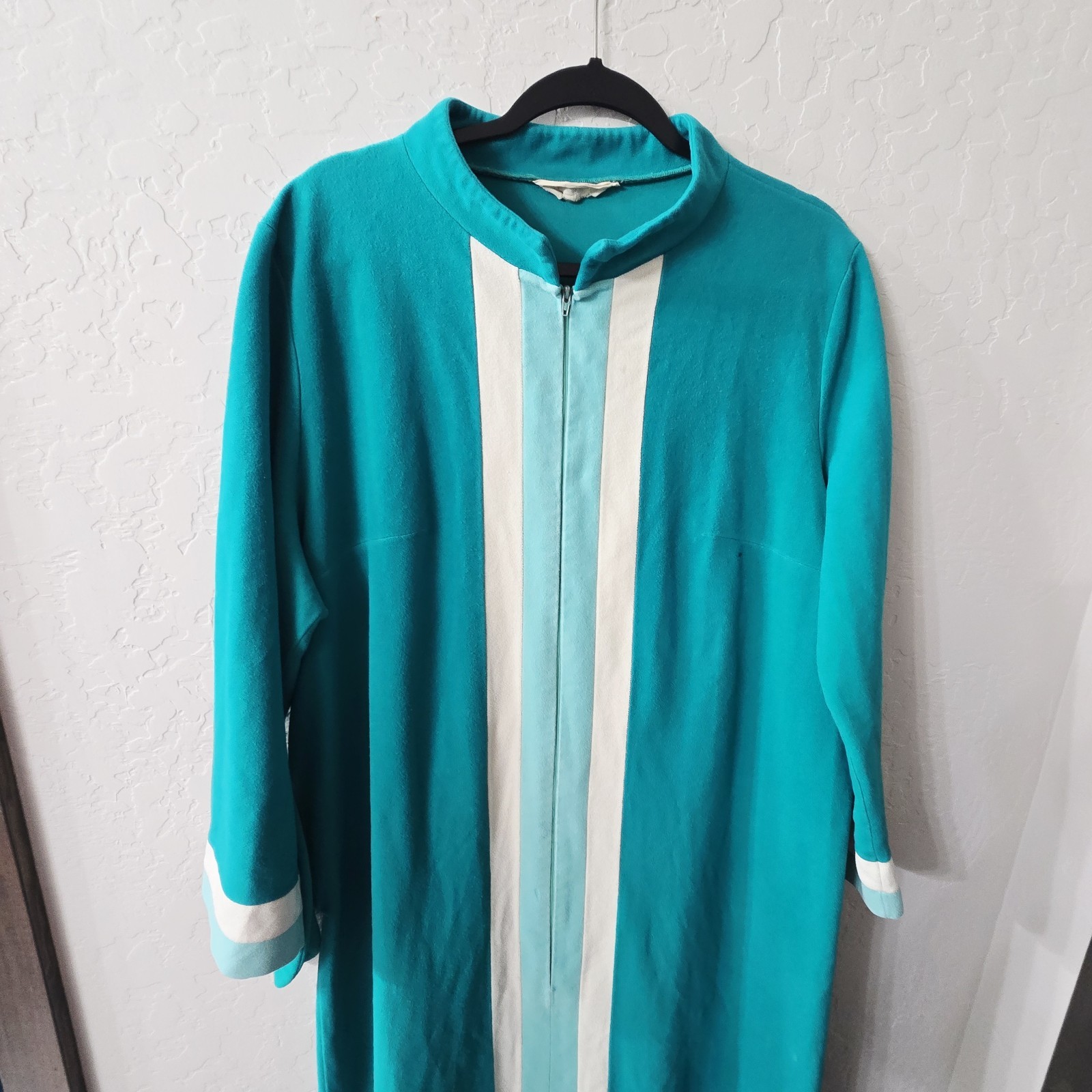 Vtg Vanity Fair Velour Jade Green House Coat Bathrobe Robe Pockets Long ZIPPER