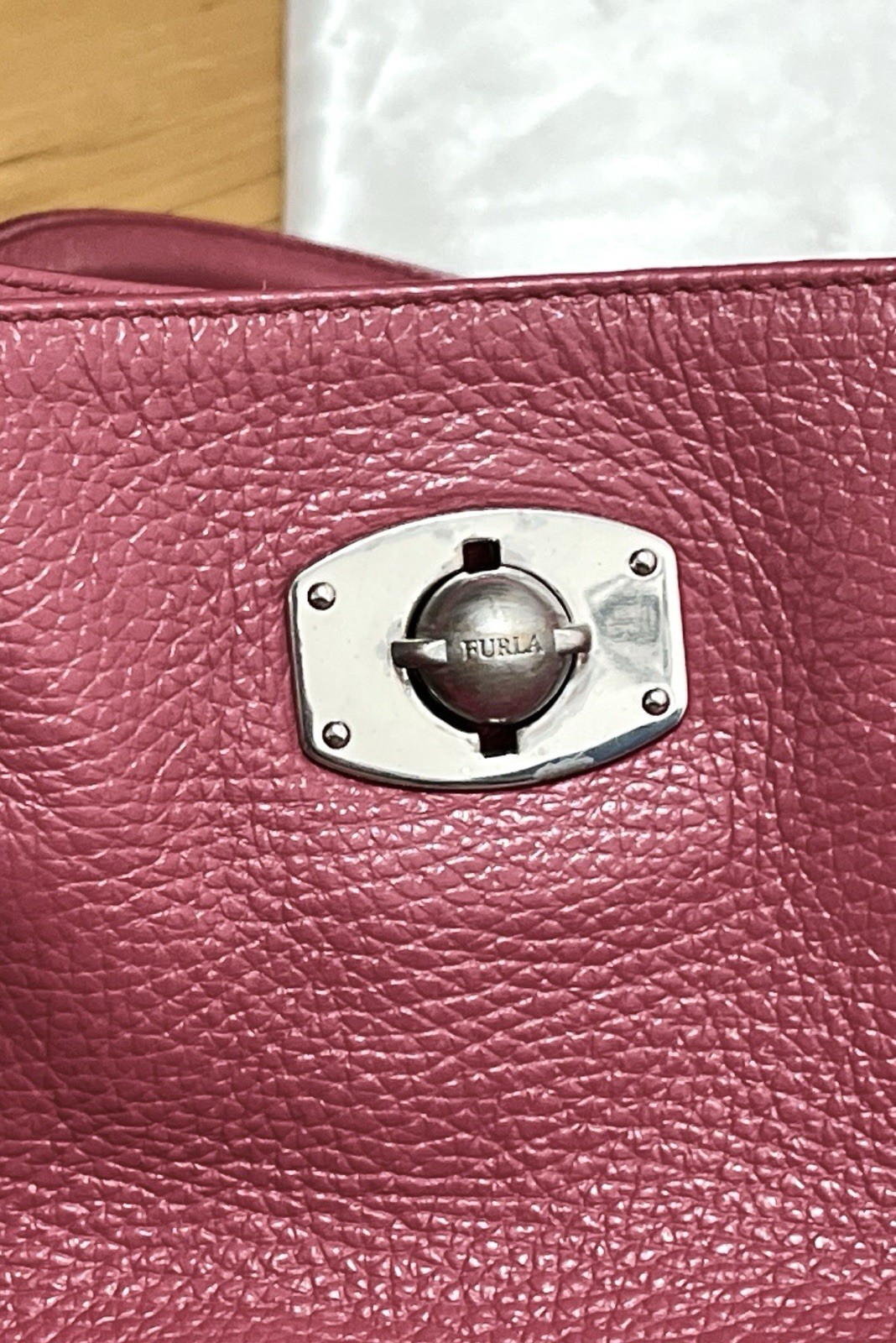 FURLA Appaloosa Bag Raspberry/Dark Pink Pebbled Leather 14×12.5×5.5” Large EUC