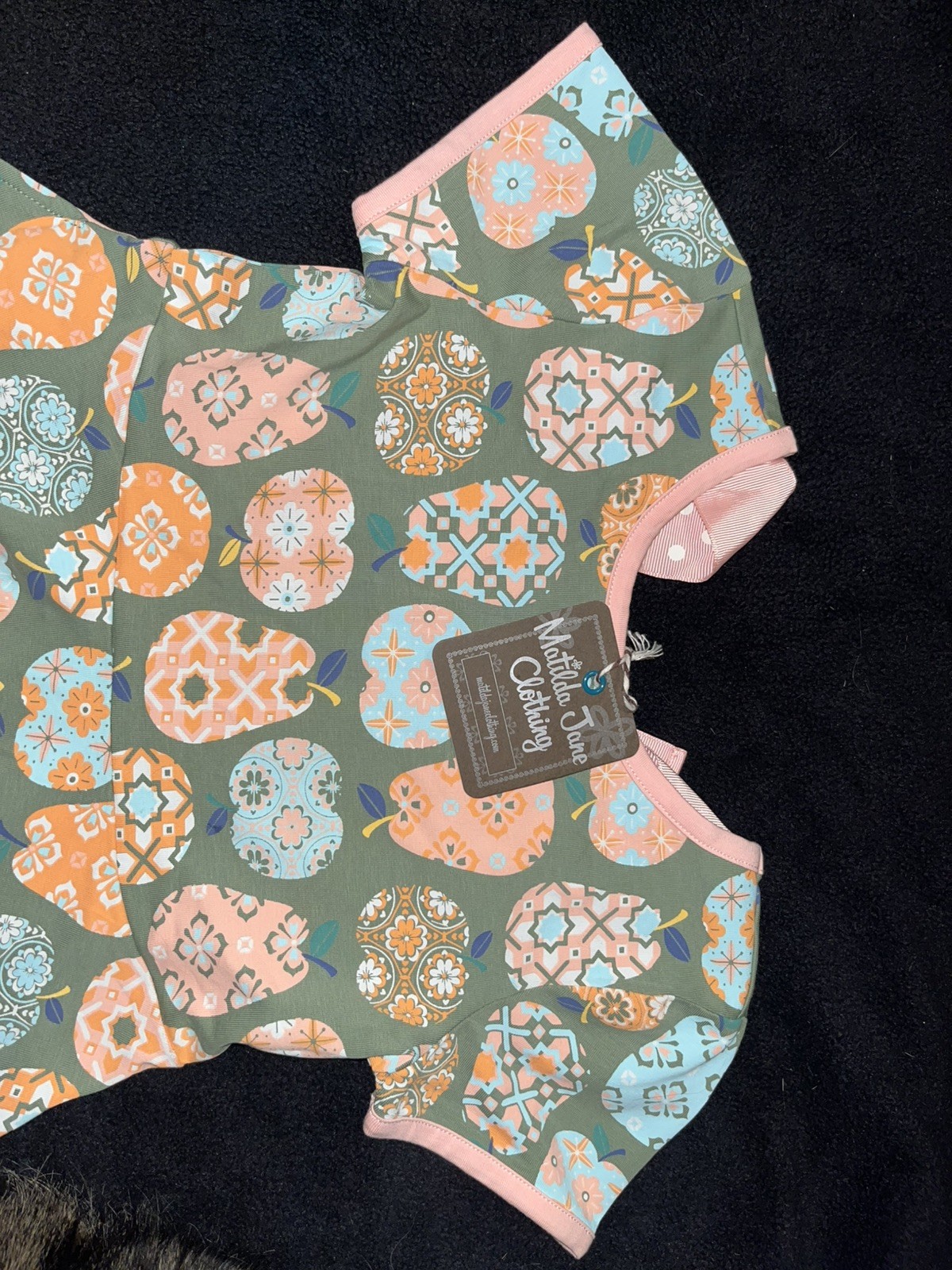 Matilda Jane Just Imagine Cece Dress Green Pink Apples Pears Polka Dot NWT