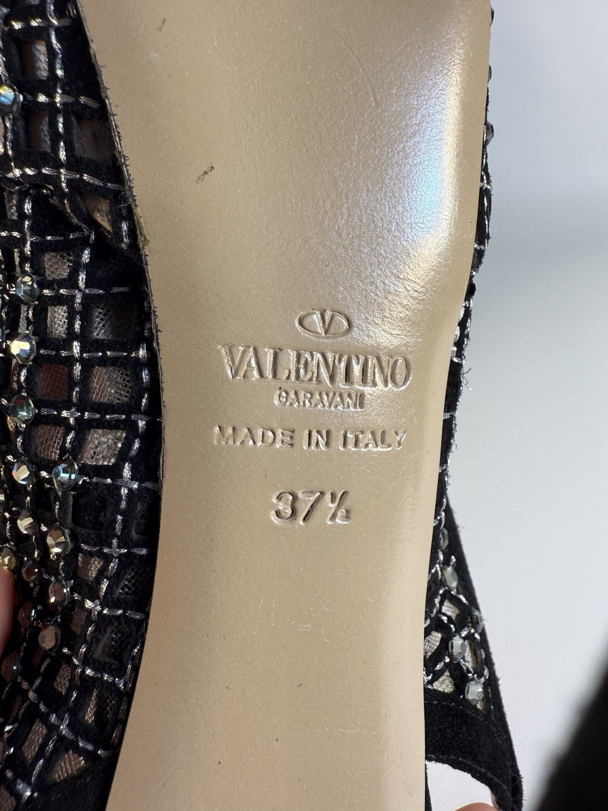Valentino Garavani Lattice Crystal Mesh Slingback Platform Pumps Size 37.5