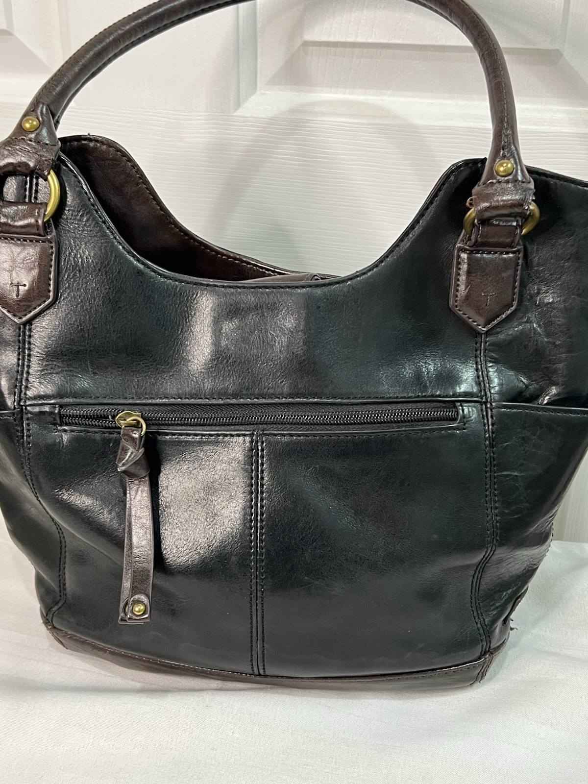 Tignanello Black Leather And Brown Man Made Trim Color Block Shoulder Bag