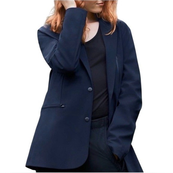 Paskho Black Tech Blazer Womens L Minimalist Travel Stretch Jacket Lightweight