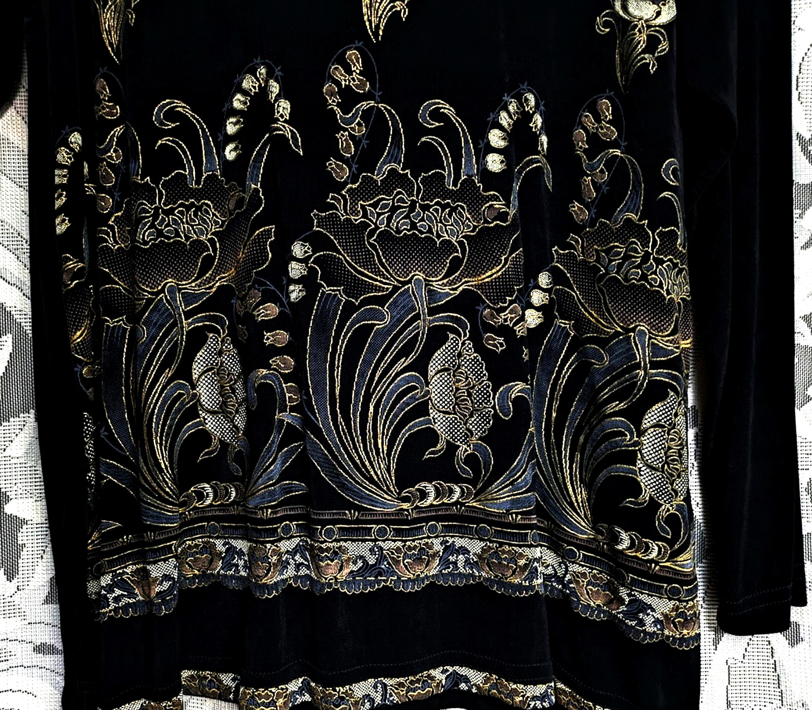 XL IMPRESSIONS Soft Slinky Stretch Knit Long Sleeve Floral Shimmer Top Vintage