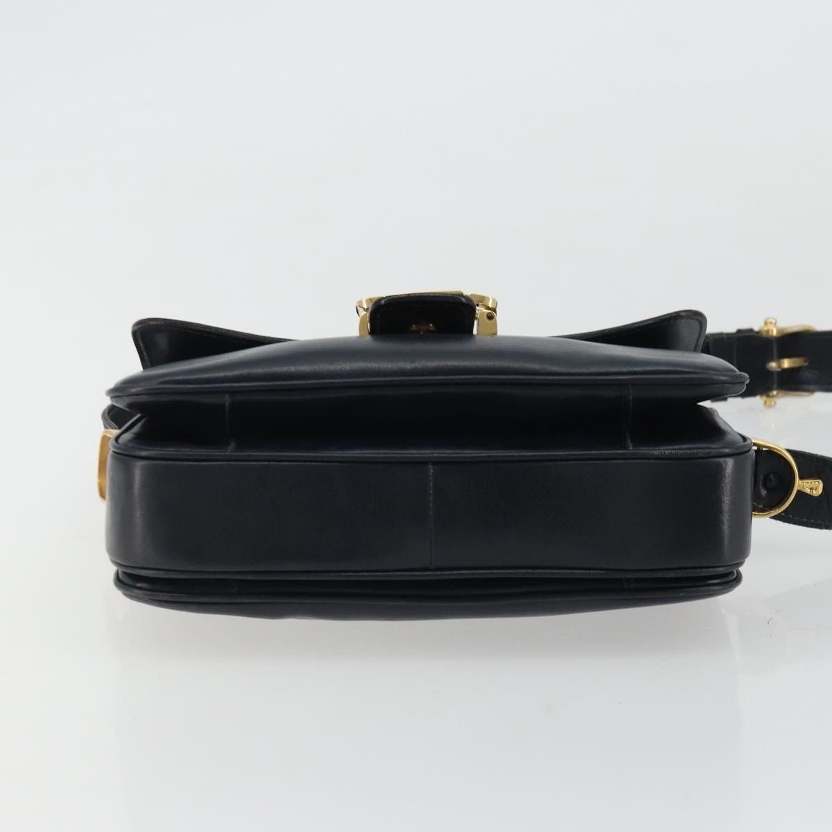 CELINE Horse Carriage Shoulder Bag Leather Navy Gold Auth YKZ1109