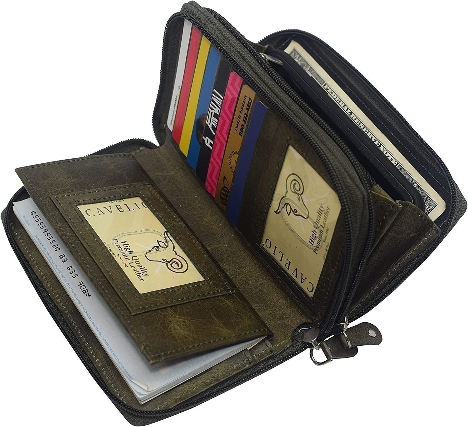 Marshal Genuine Leather Double Zipper Clutch Checkbook Wallet for Women #4575CF
