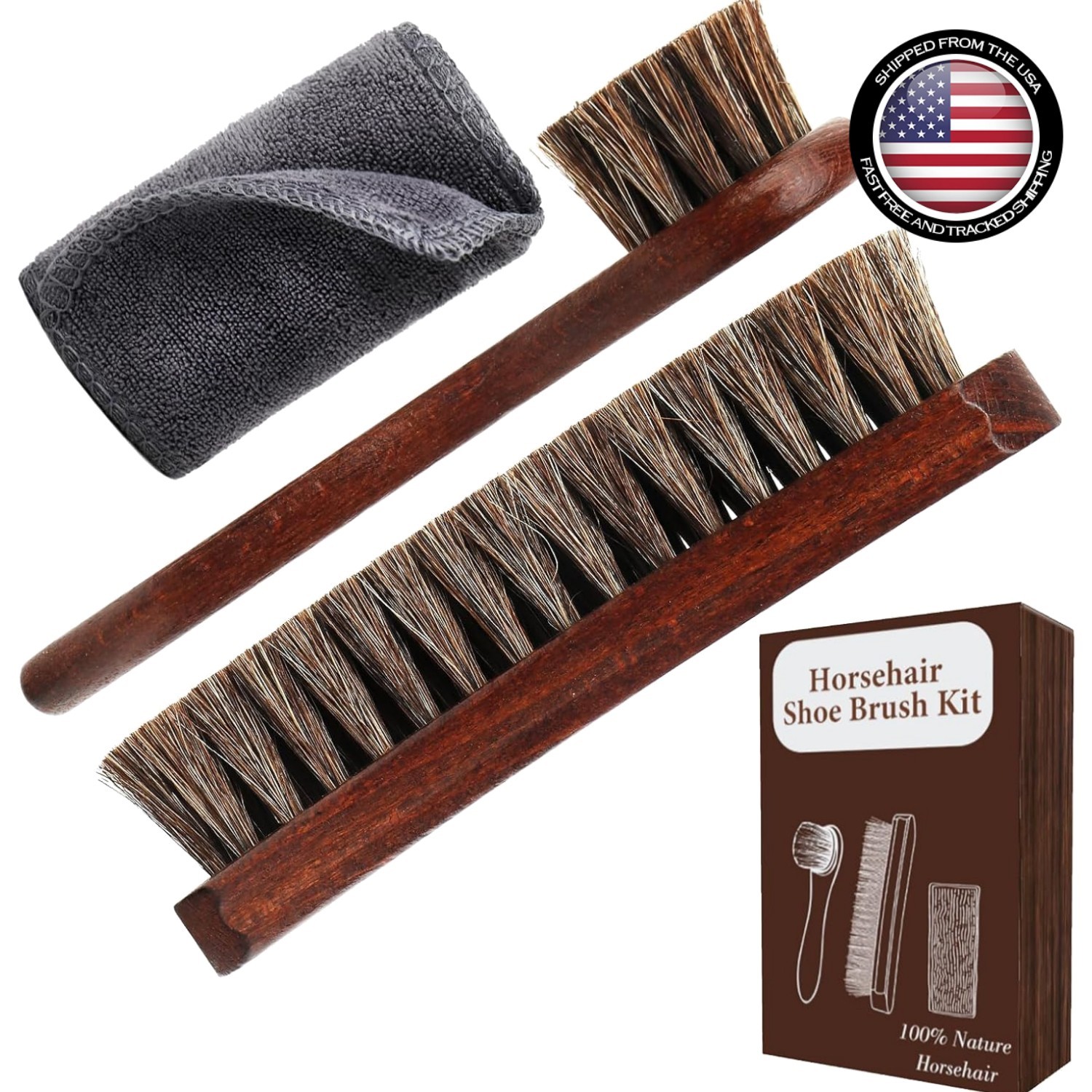 4-Piece 100 Horse Hair Shoe Brush Kit for Leather Care – Professional Dauber …