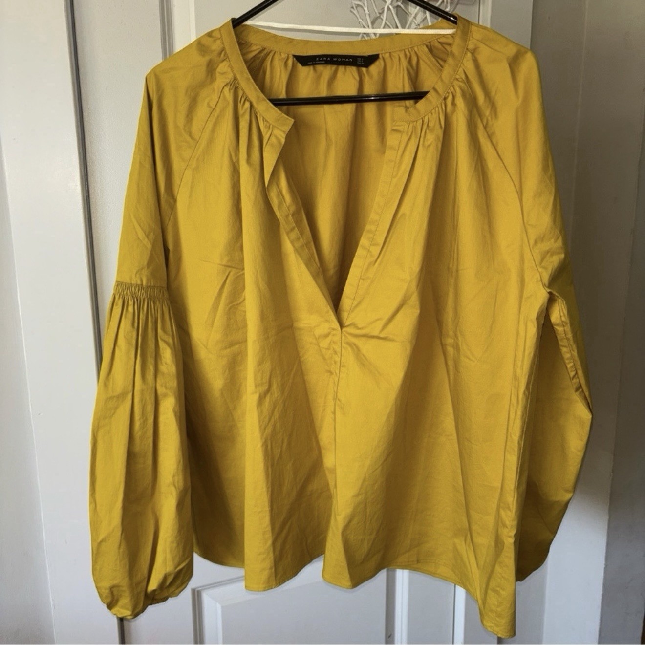 Zara Woman Blouse 97% Cotton / 3% Elastane Yellow Mustard Size S