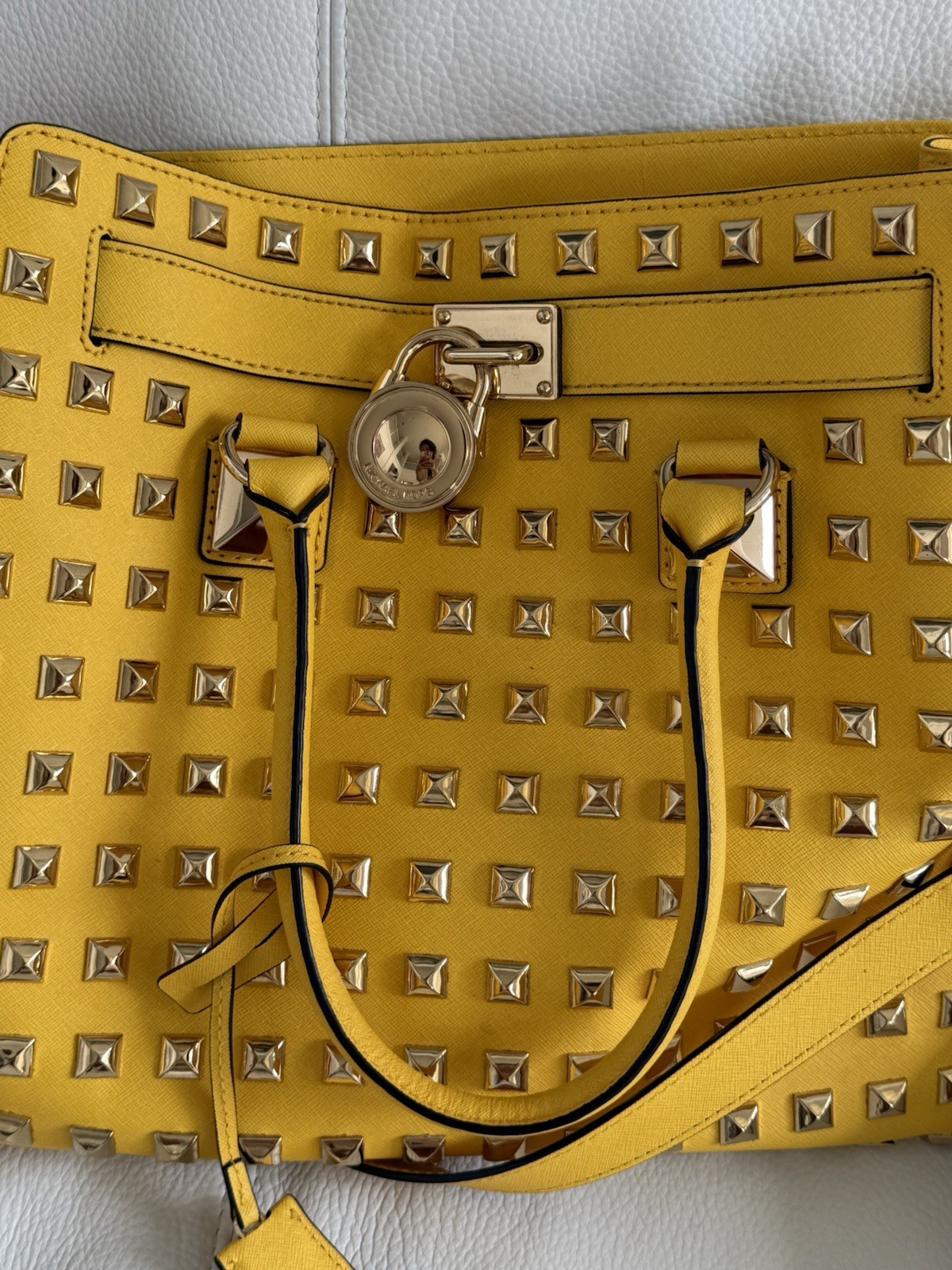 Michael Kors Yellow Studded Satchel Top Handle Bag w/ Lock