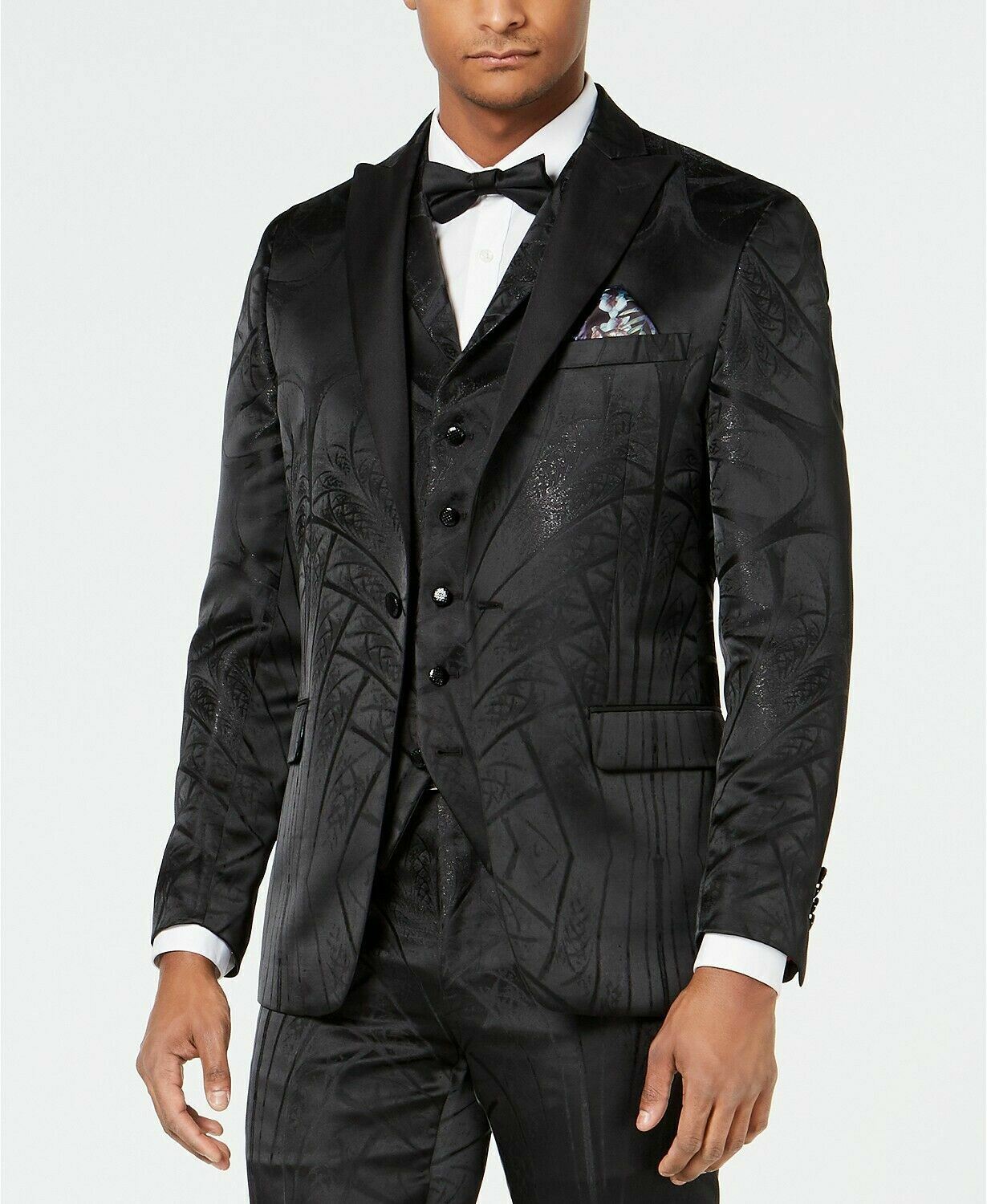Tallia Men’s Slim-Fit Metallic Tonal Jacquard Dinner Jacket – 42L / L39.5