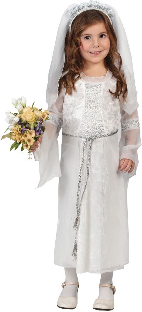Fun World – Elegant Bride Costume White Dress – Belt – Veil Headpiece Small Size