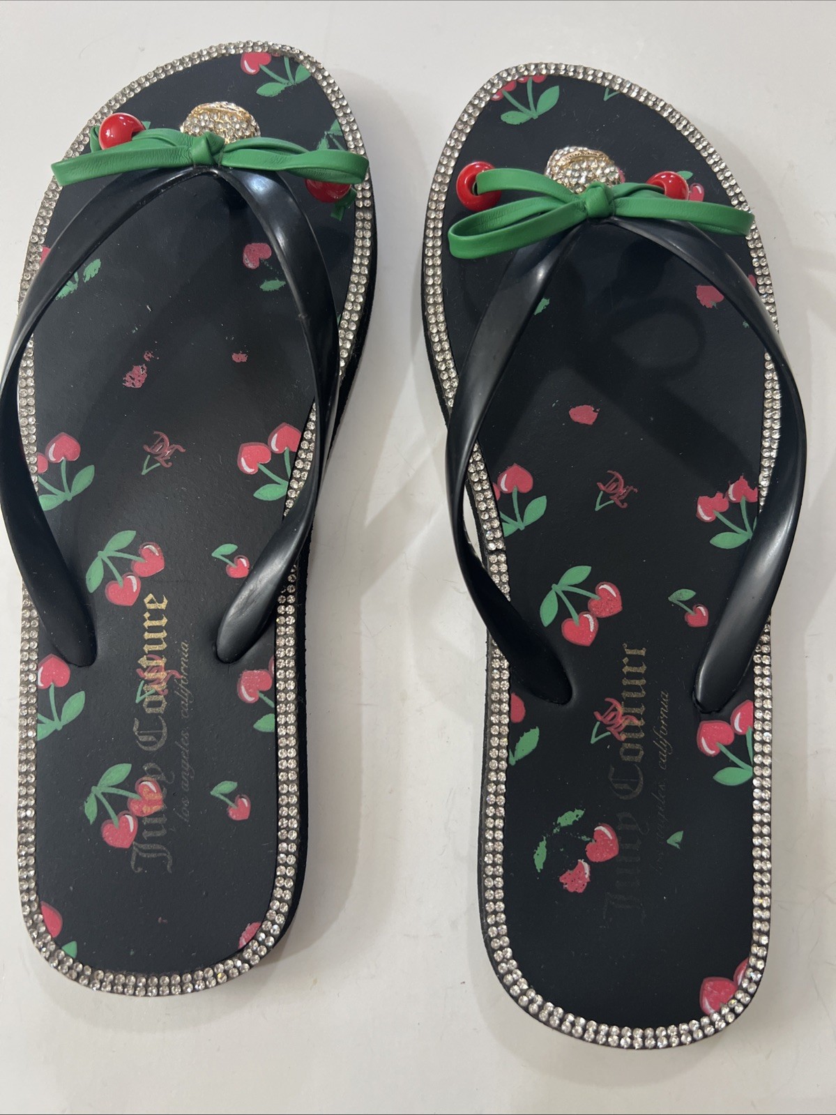 Juicy Couture Slurpy Flip Flop Rhinestones Cherry Bow Charm 36-37