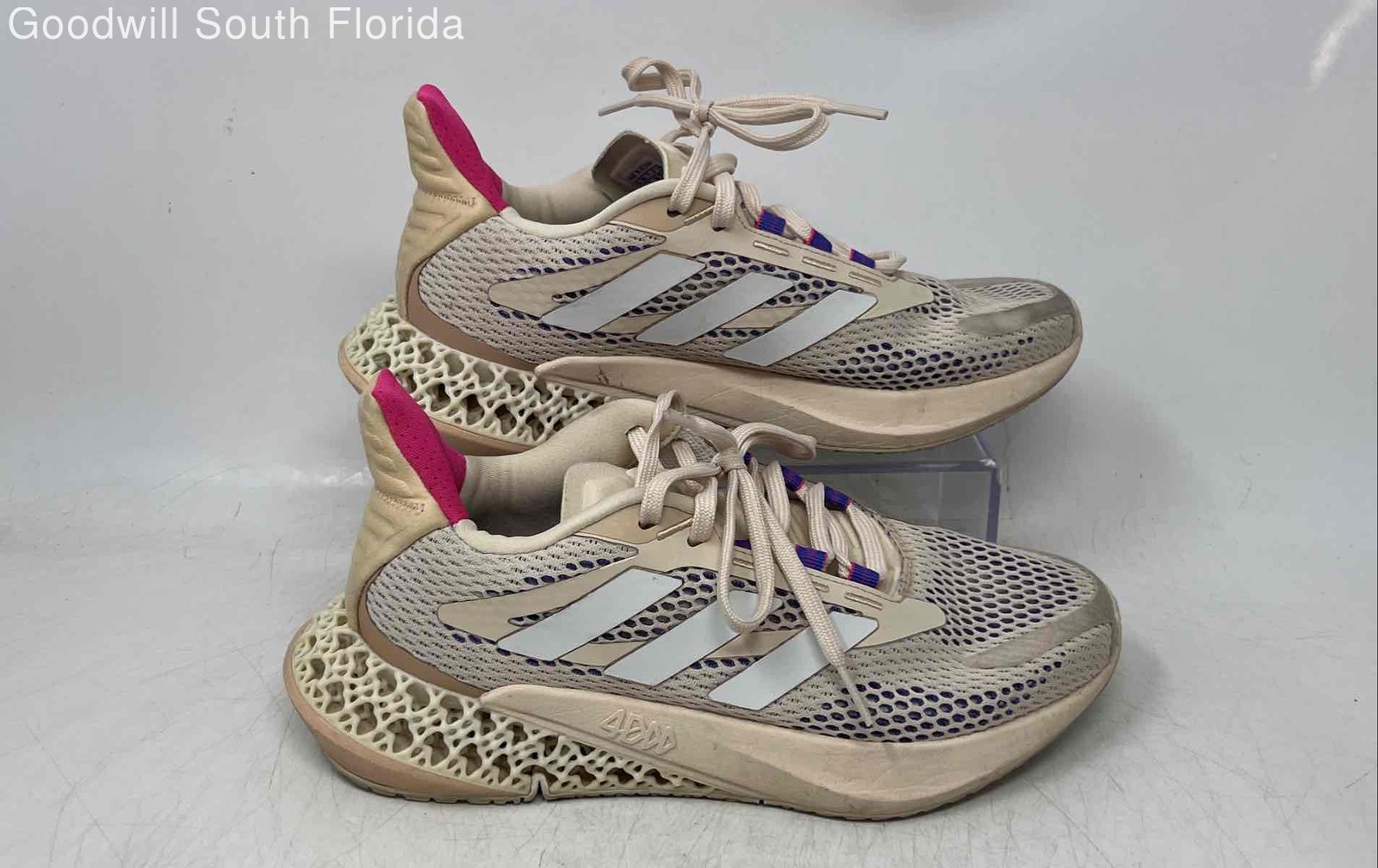 Adidas Womens 4DFWD Pulse Beige Purple Pink Lace-Up Sneaker Shoes Size 6.5
