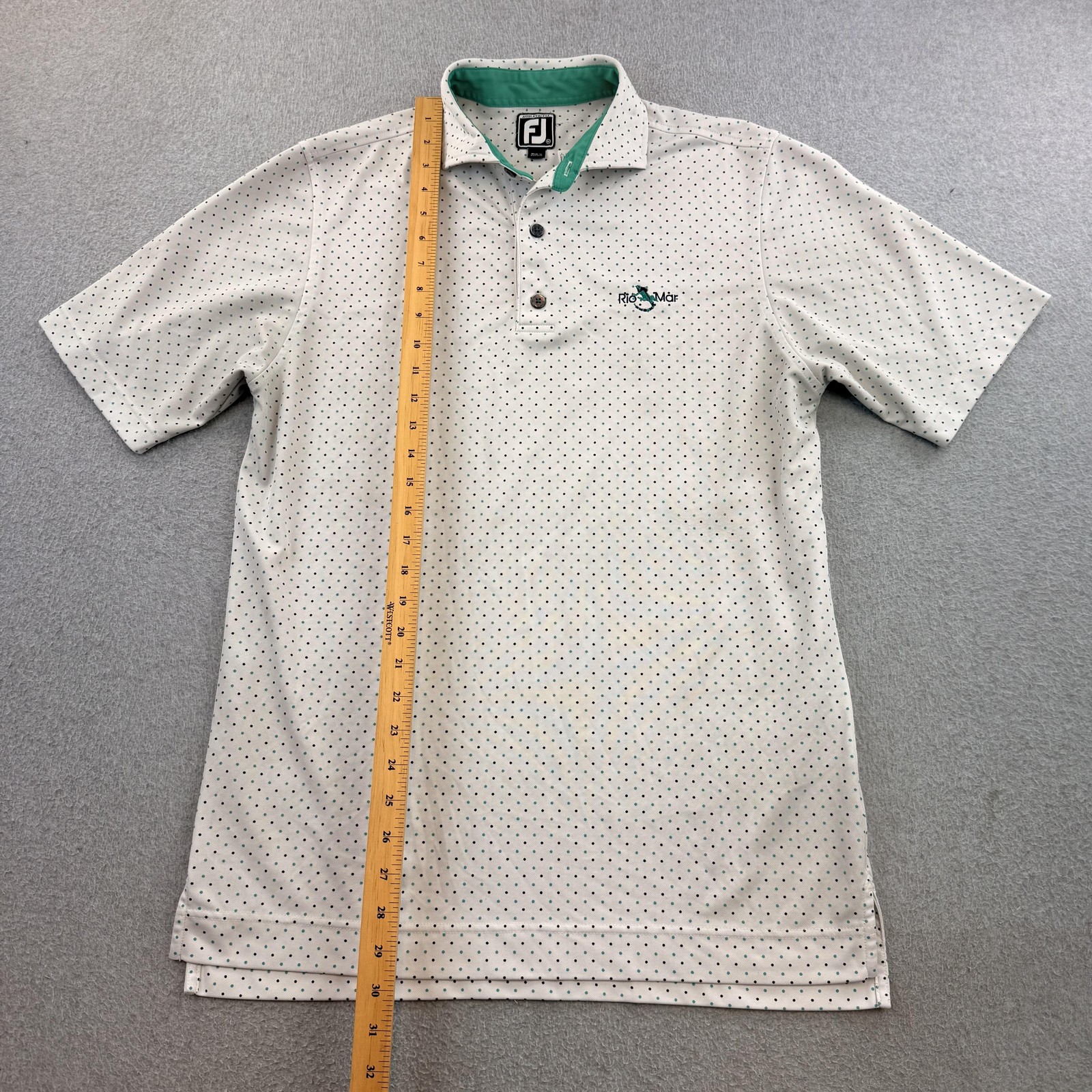 FootJoy Polo Mens Medium White Polka Dot Short Sleeve Rio Mar Golf Shirt