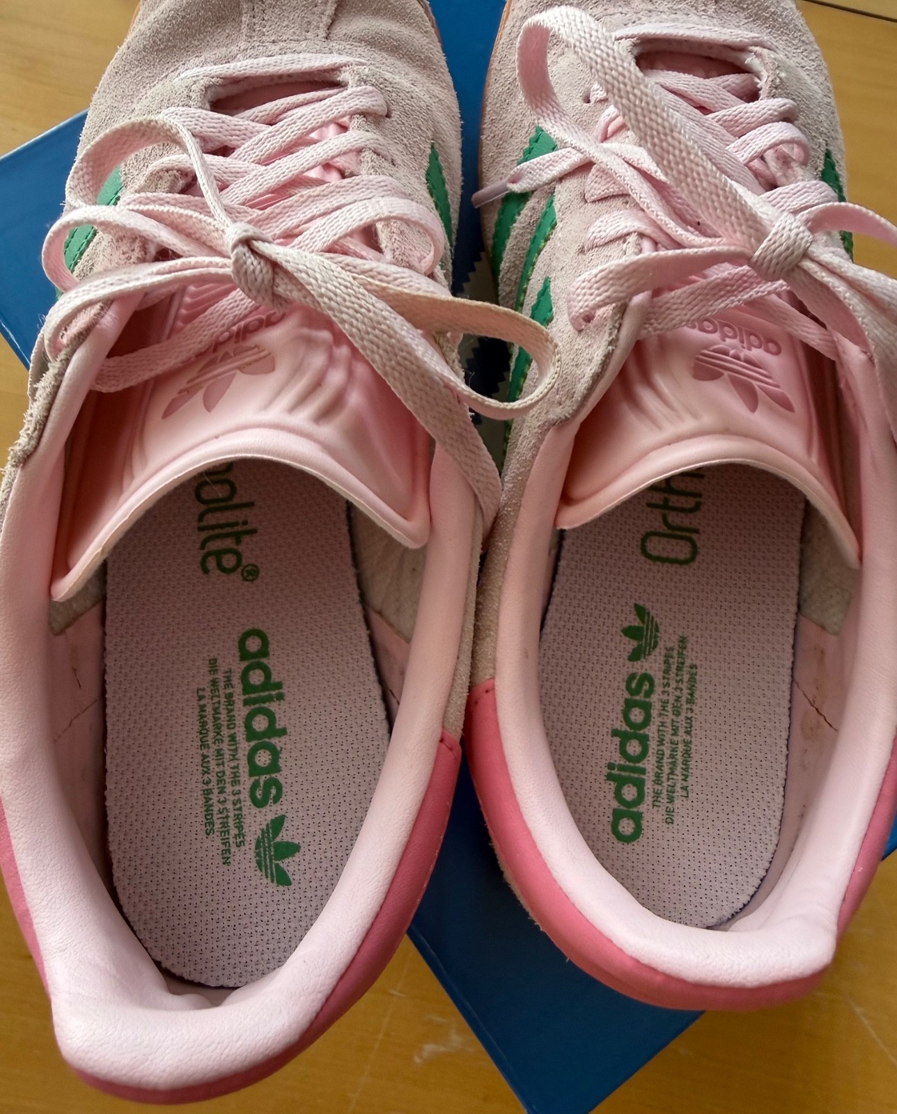 Adidas Gazelle Bold True Pink Green suede, US W 7.5 or Big Kids 5, eur 37 1/3