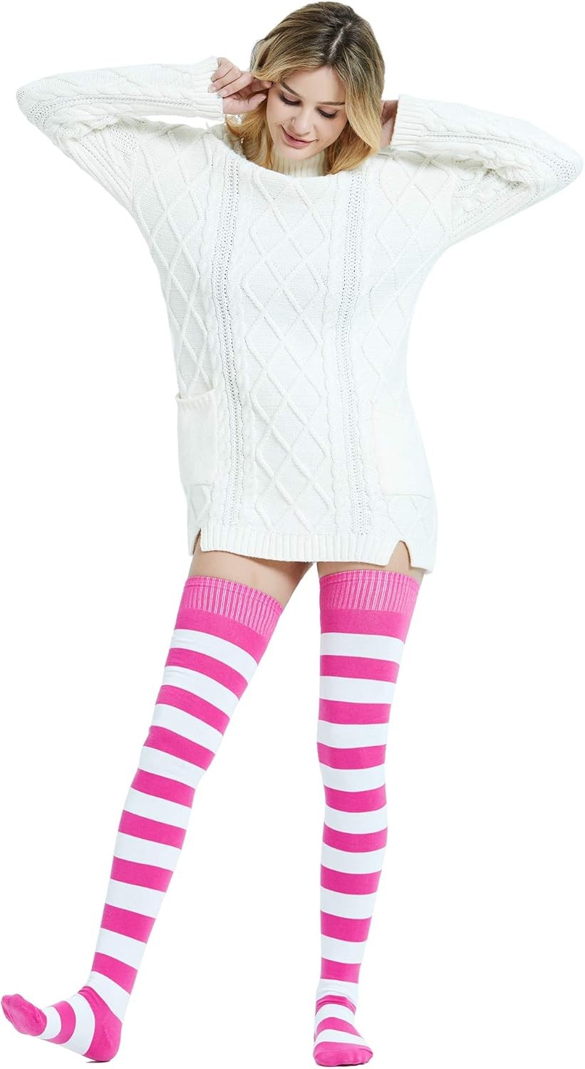 Extra Long Cotton Stripe Thigh High Socks over the Knee High Socks