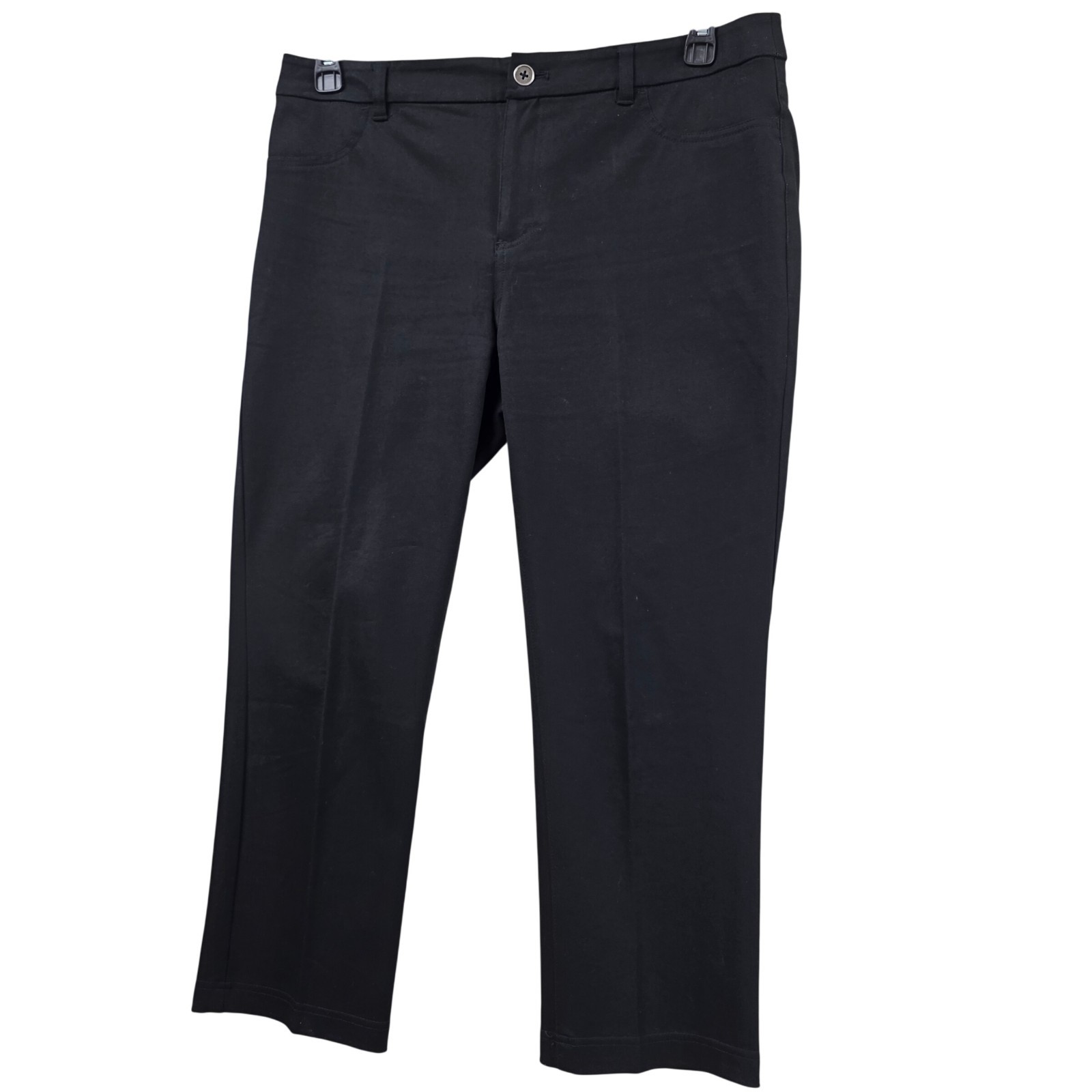 Chico’s Black Stretch Crop Pants Cotton Blend Straight Leg Size 1 US Medium